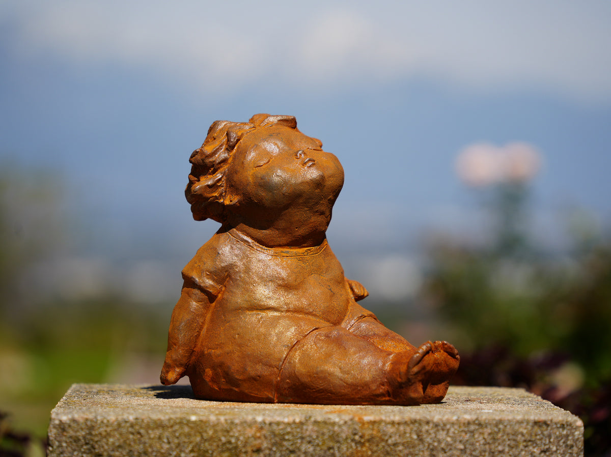 Creative Chubby Girl Cast Iron Figurine, Outdoor Garden Ornament, Yard Decor