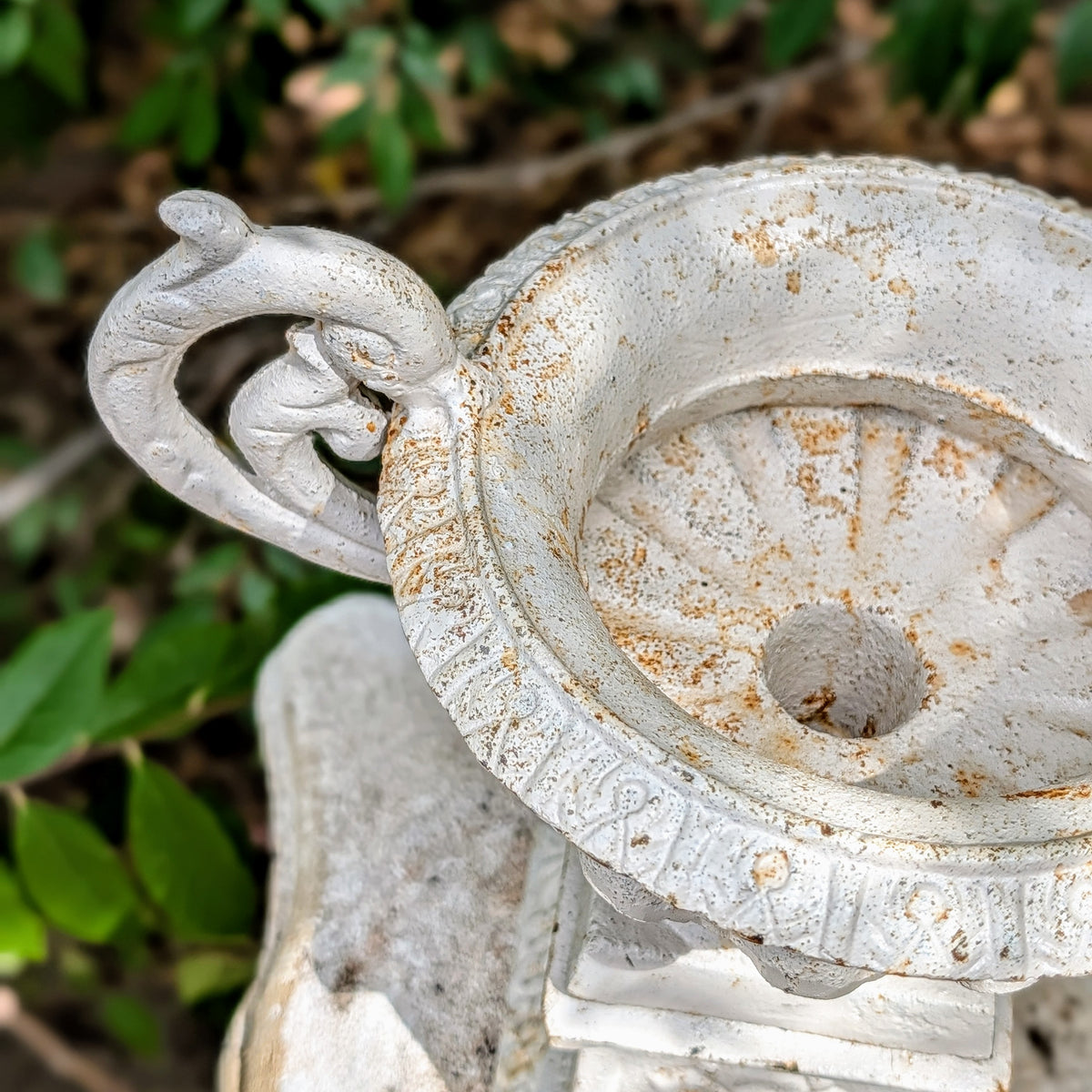 Vintage Cast Iron Urn Planter with Base & Handles
