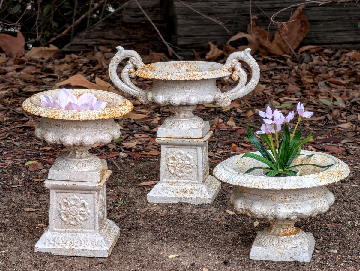 Vintage White Cast Iron Urn Planter