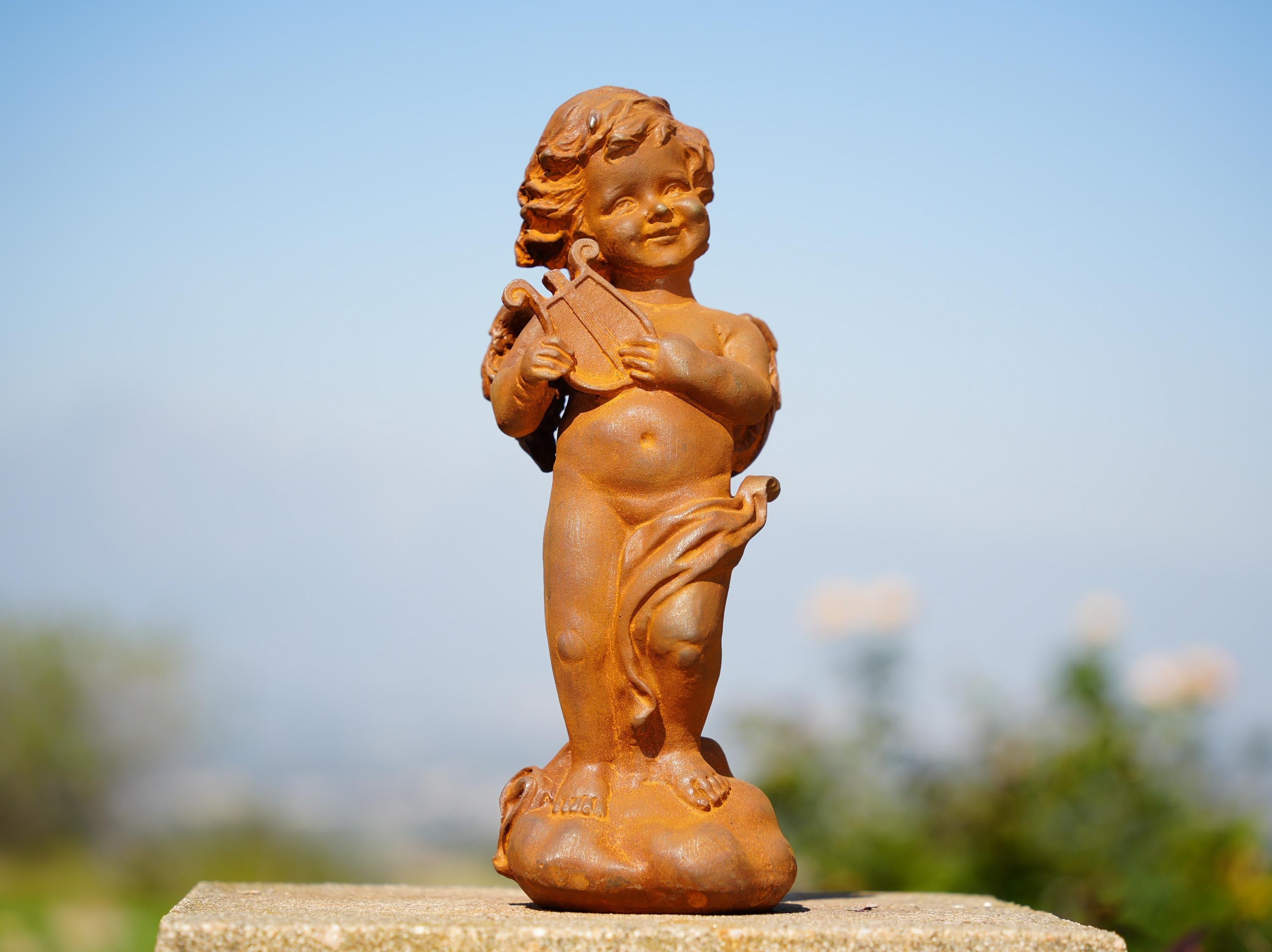 Cast Iron Cherub Angel Statues: Musical Garden Sculptures