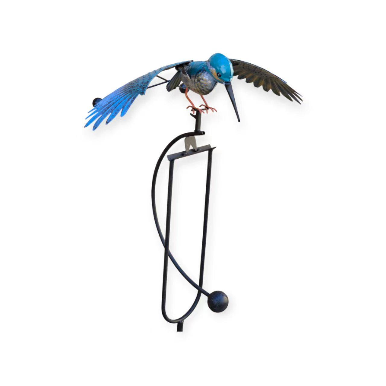 Metal Hummingbird Rocker Garden Ornament - Blue Pink Animal Balancing Stake Decoration