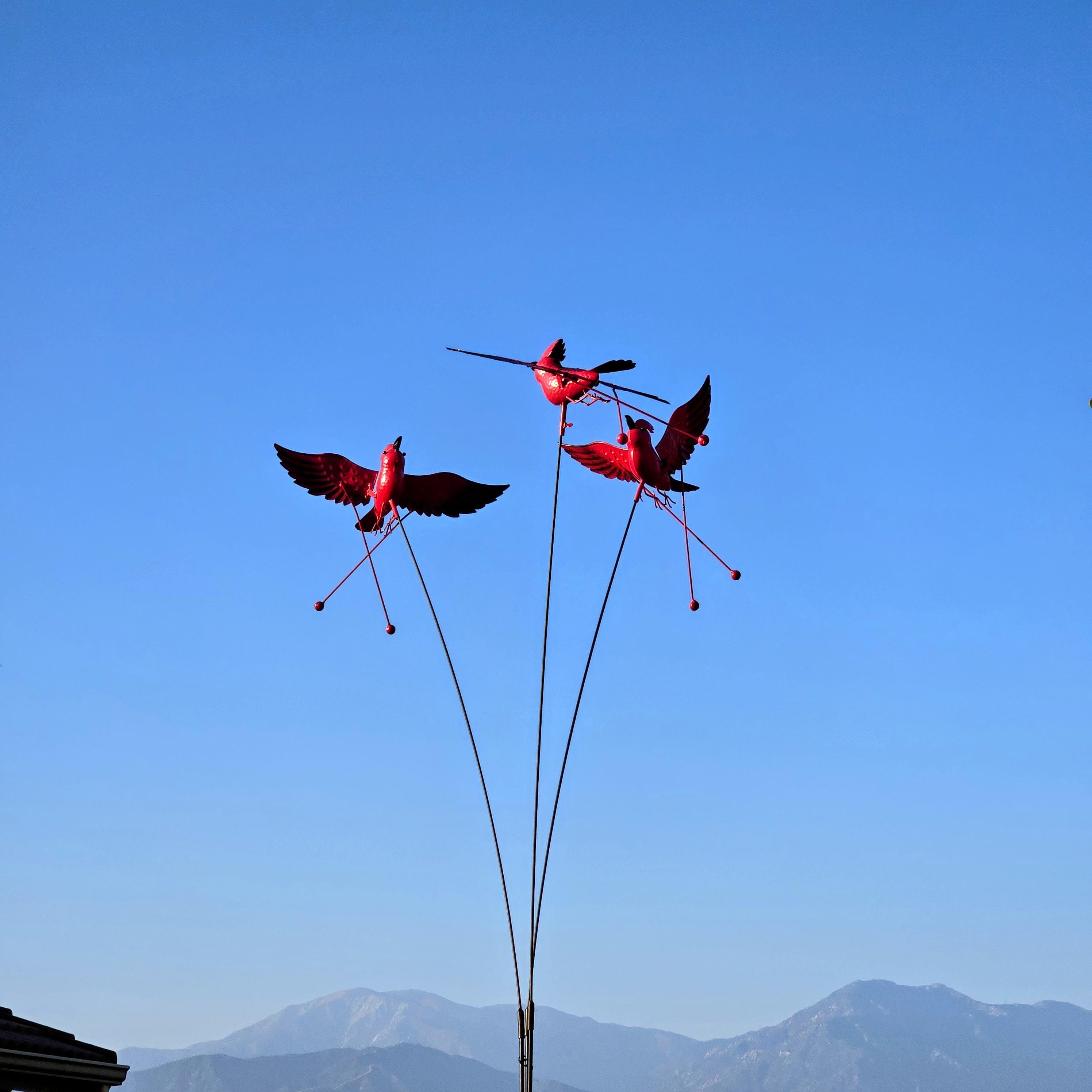 12ft Rustic Garden Stake with Swaying Cardinals: Kinetic Bird Decoration