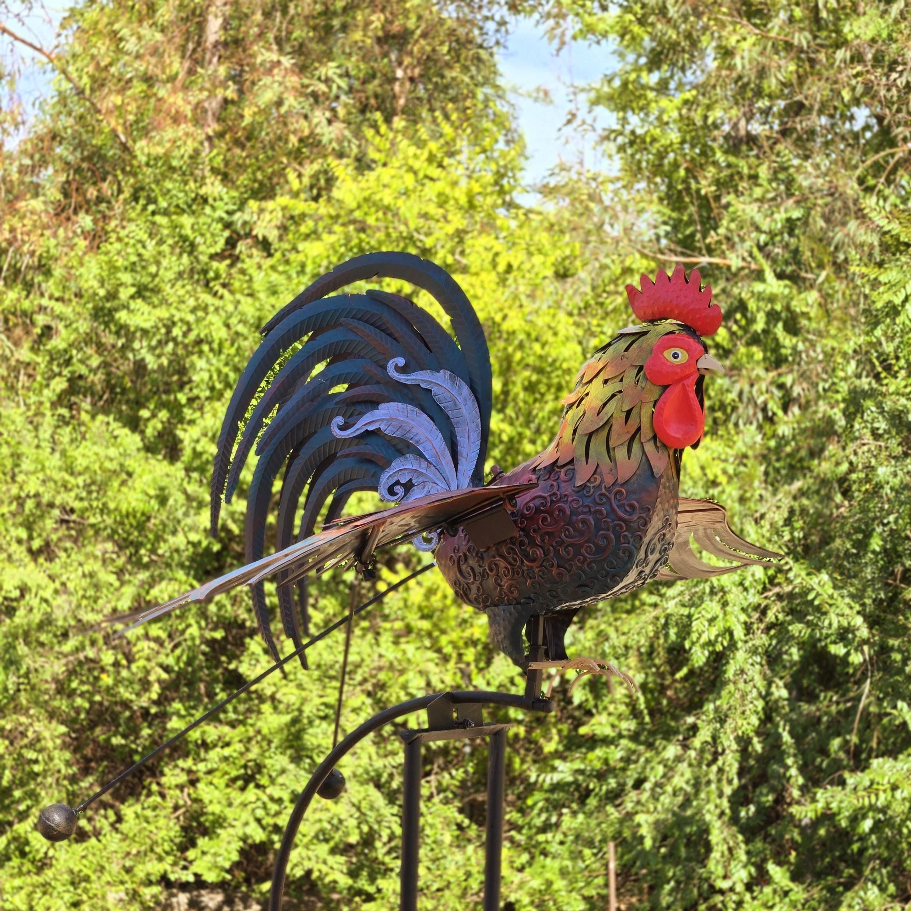 Giant Metal Rooster Garden Sculpture: Kinetic Farmhouse Yard Art