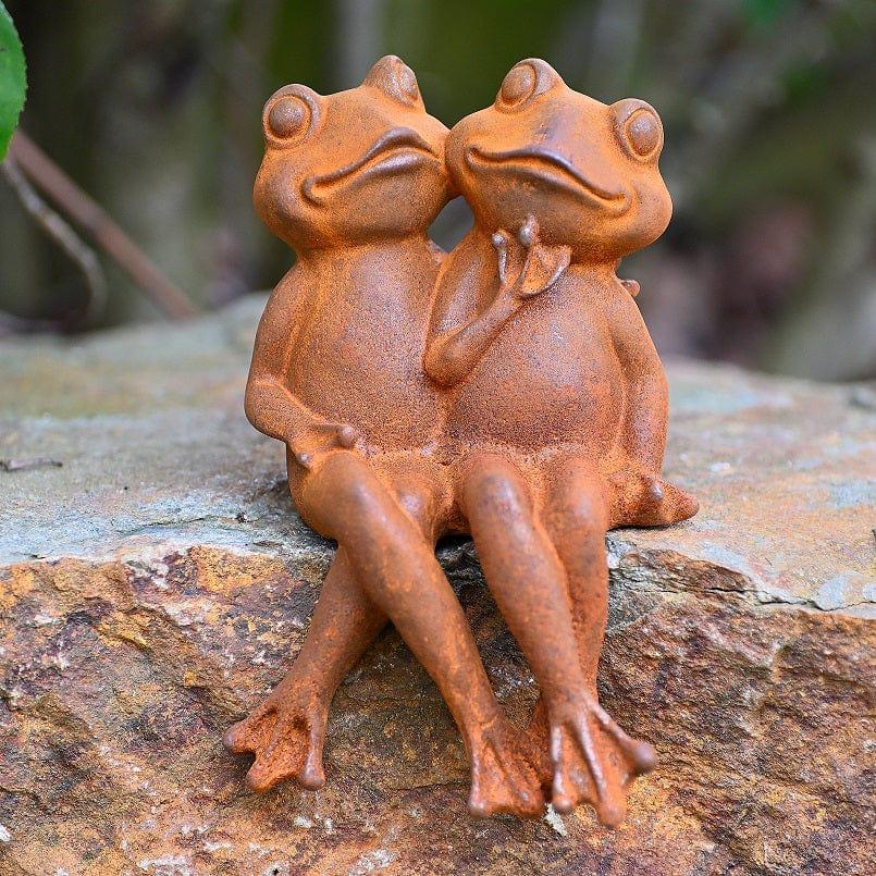 XL Cast Iron Frog Couple Statue: Rustic Garden Love Decor