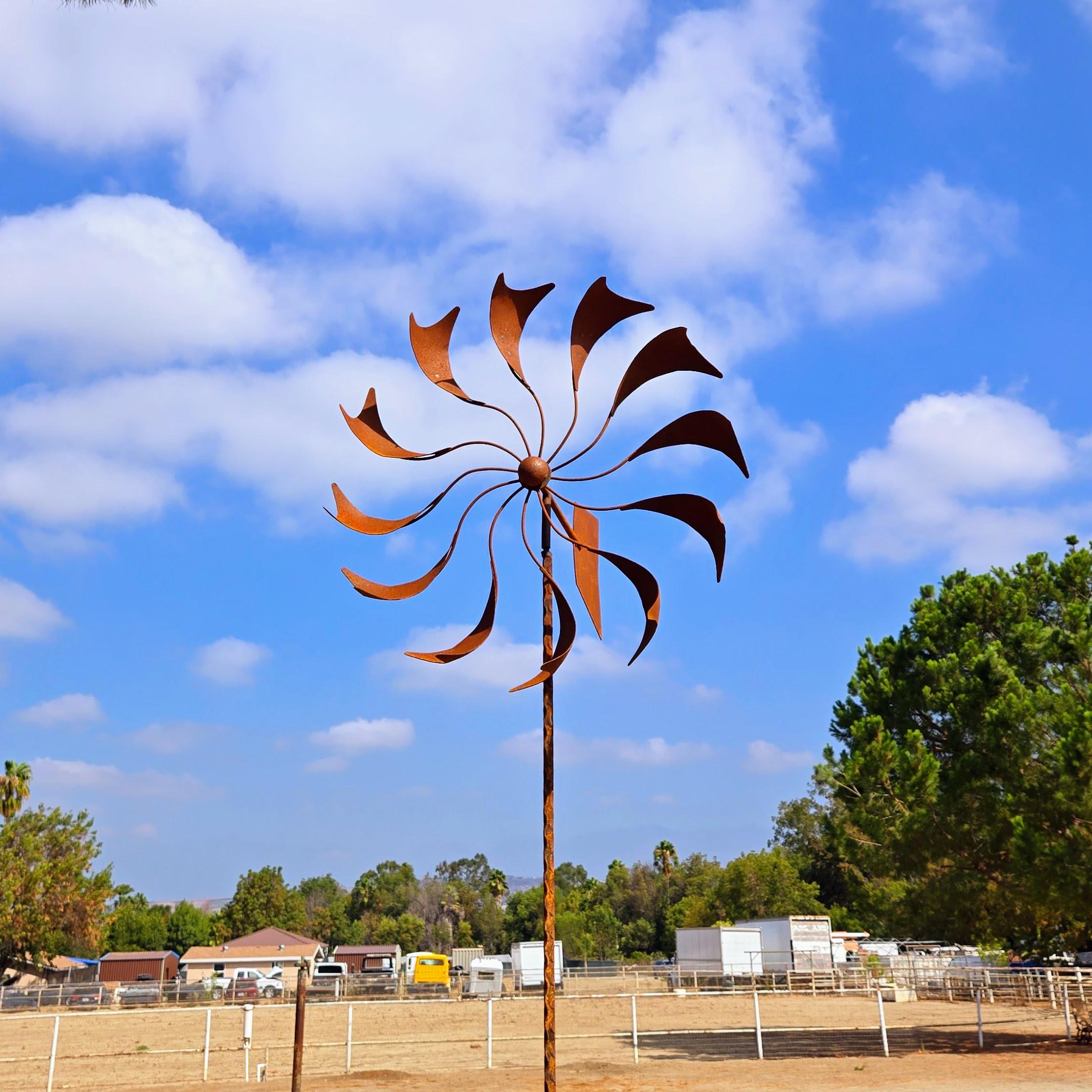 Rustic Garden Wind Spinner with Weather Vane, Heavy-Duty Mild Steel Outdoor Sculpture
