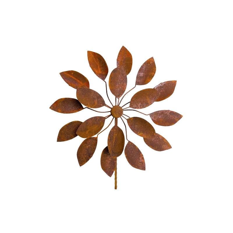 Handmade Rusty Iron Flower Wind Spinner: Farmhouse Garden Decor (82"H)