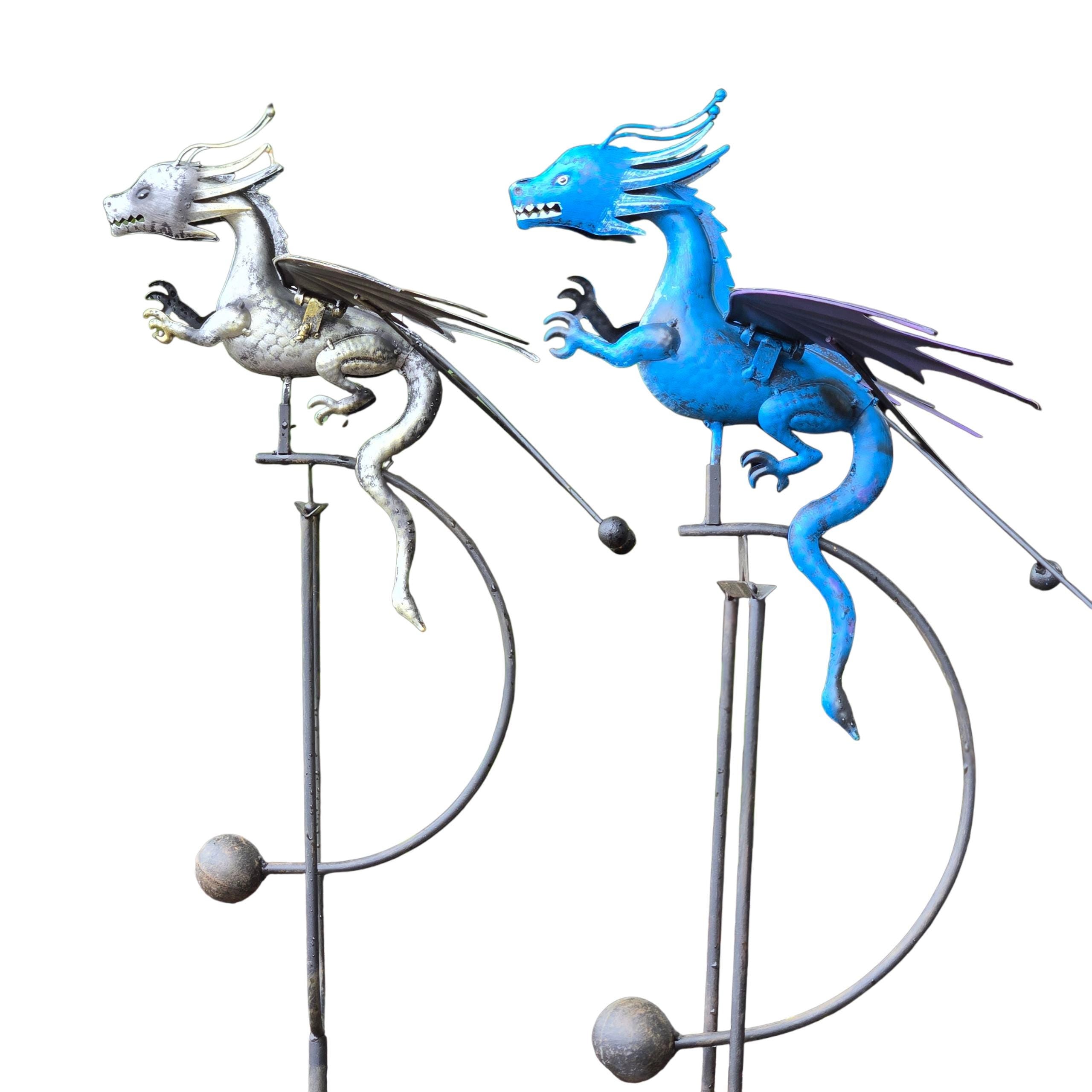 Metal Flying dragon Garden Rocker: Steel Balancing Lawn Ornament
