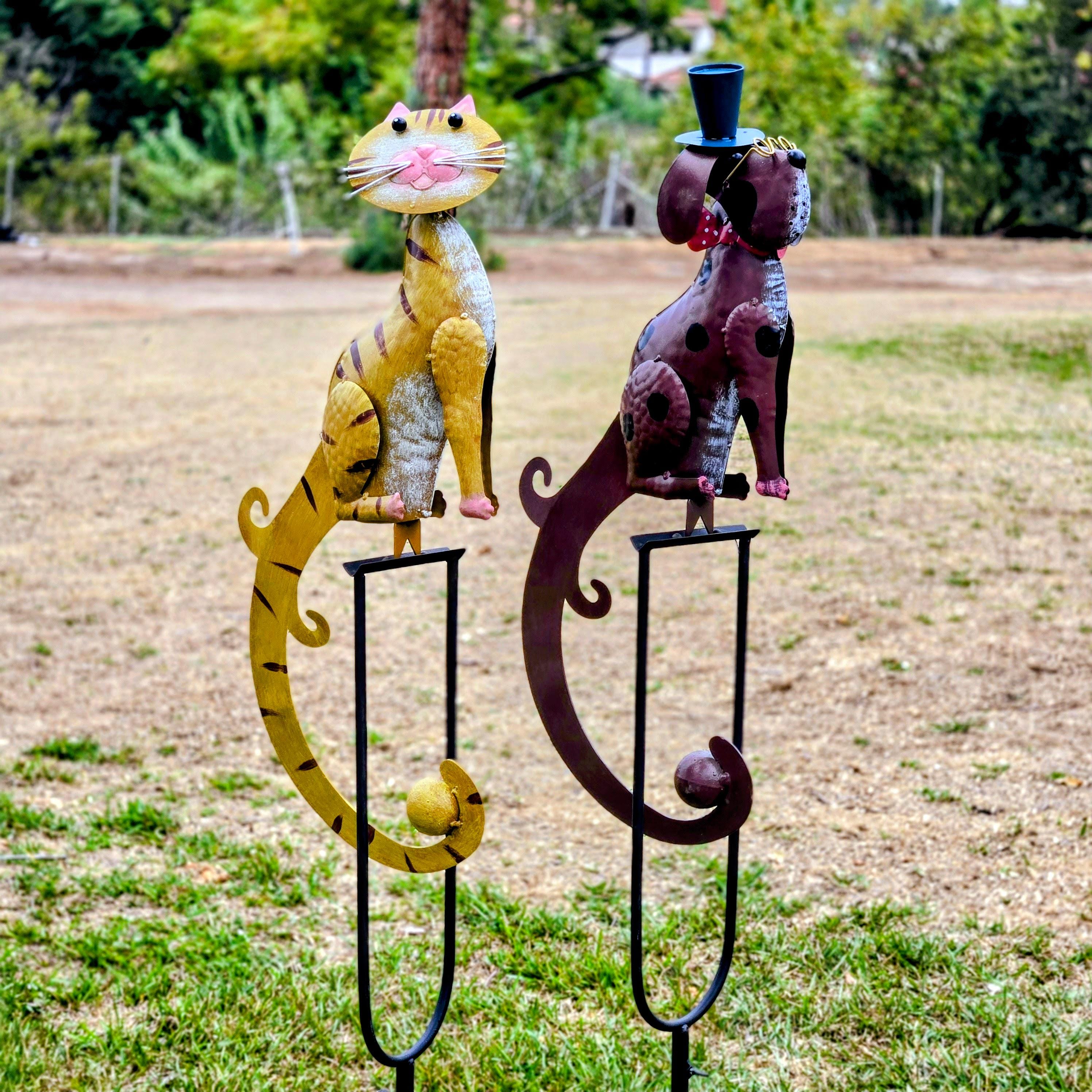 Metal Cat Dog Garden Balancer – Kinetic Outdoor Yard Art for Cat Lovers