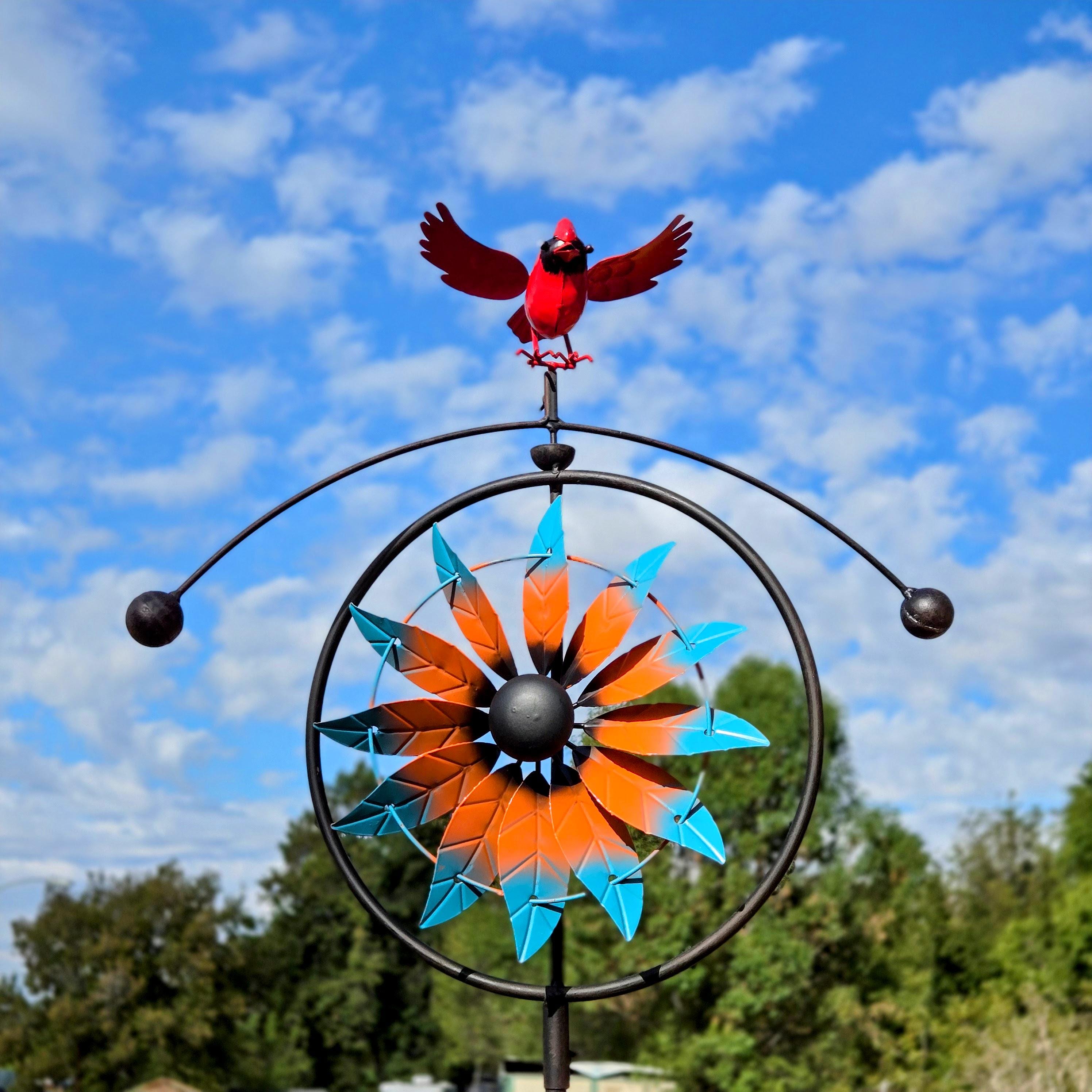 Metal Wind Spinner Balancer – Cardinal or Owl Kinetic Garden Yard Art