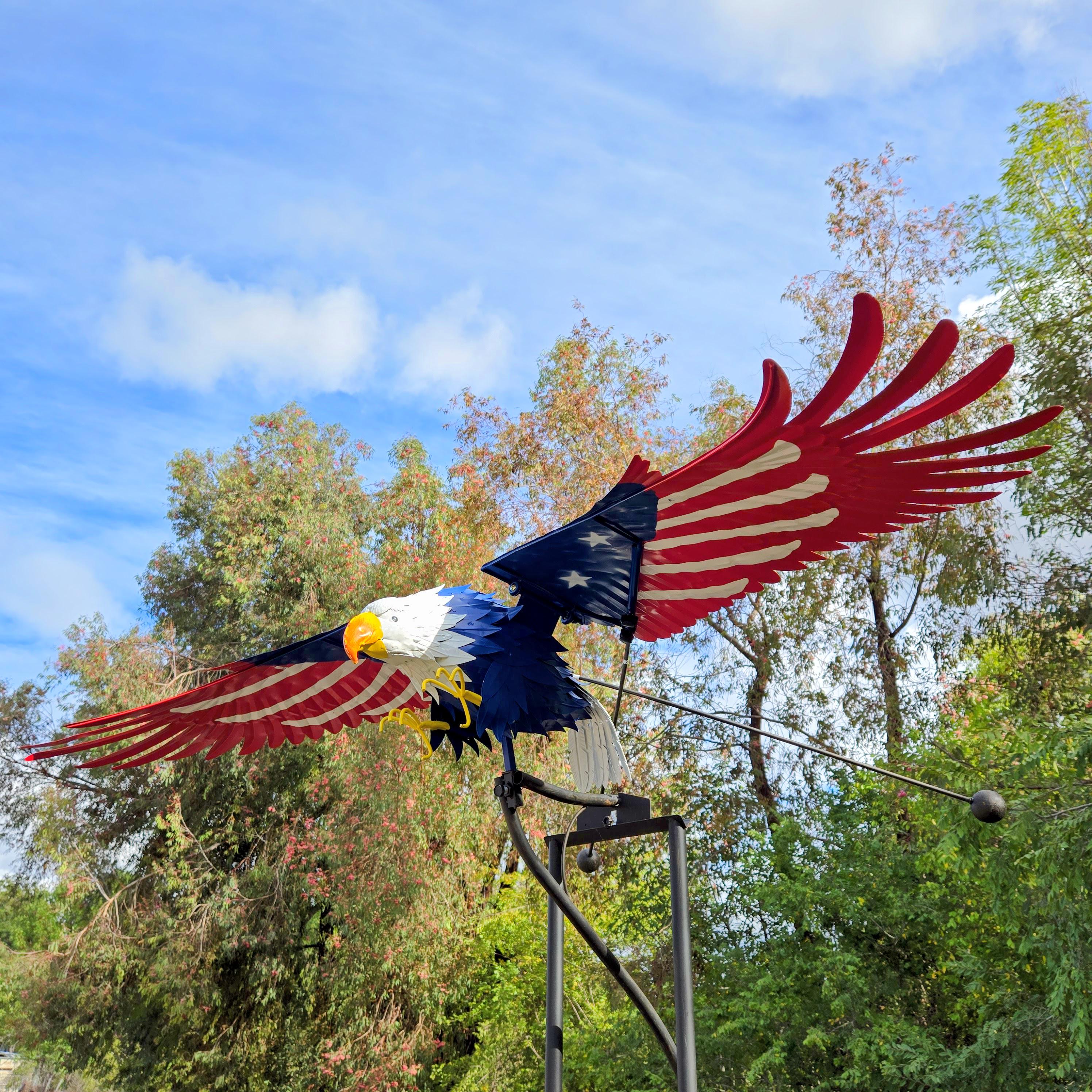 Handcrafted 90" Metal Bald Eagle Yard Art - Kinetic Rocker Sculpture