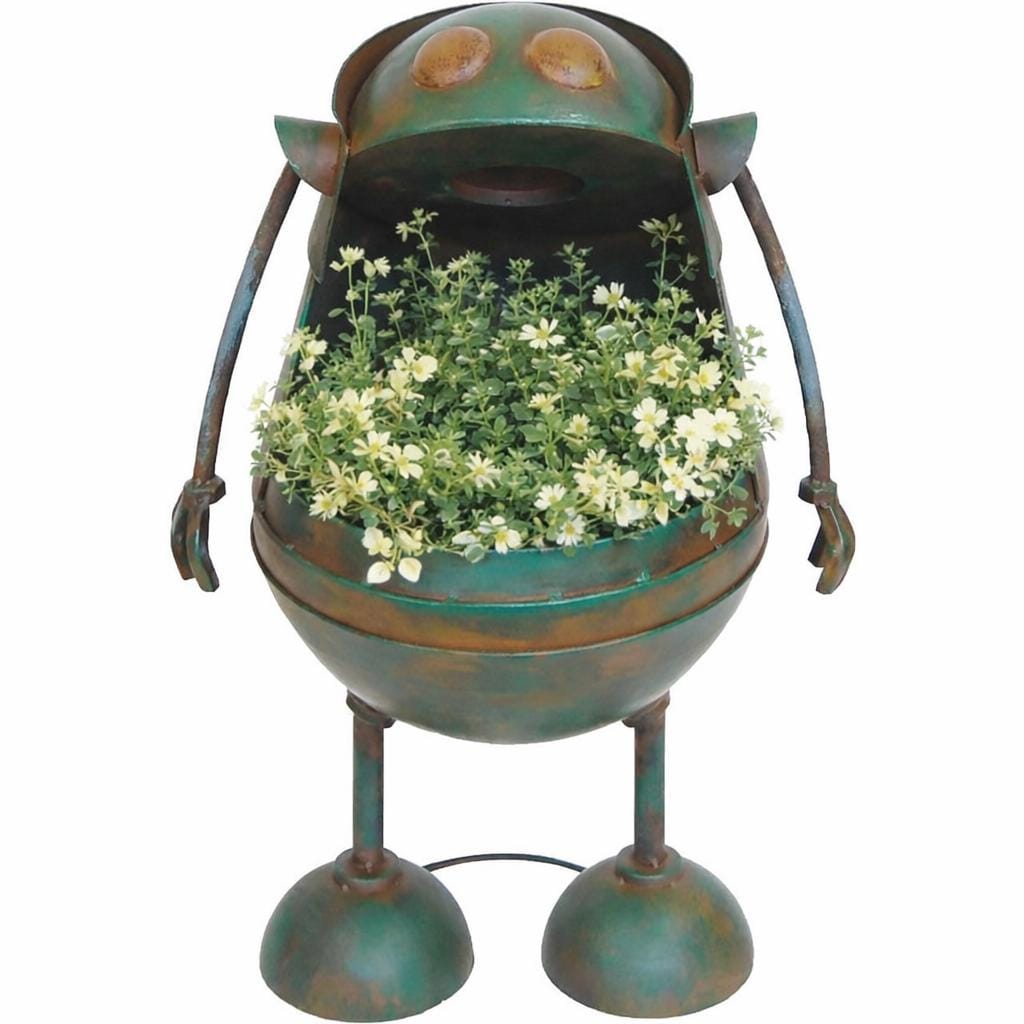Vintage Metal Frog Robot Planter – Playful Open Mouth Garden Sculpture
