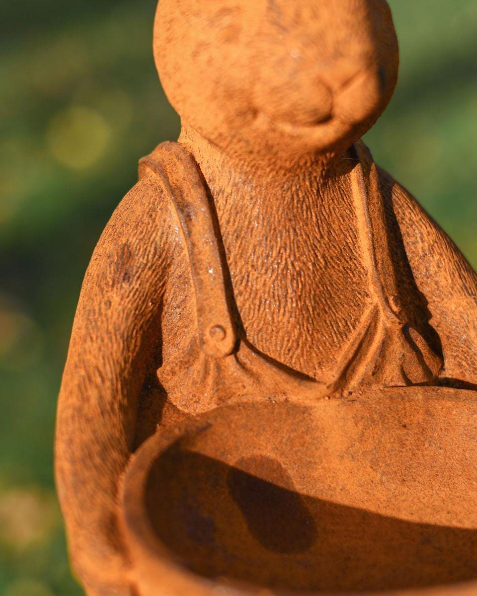 Cast Iron Bunny Bird Feeder: Easter Rustic Garden Decor