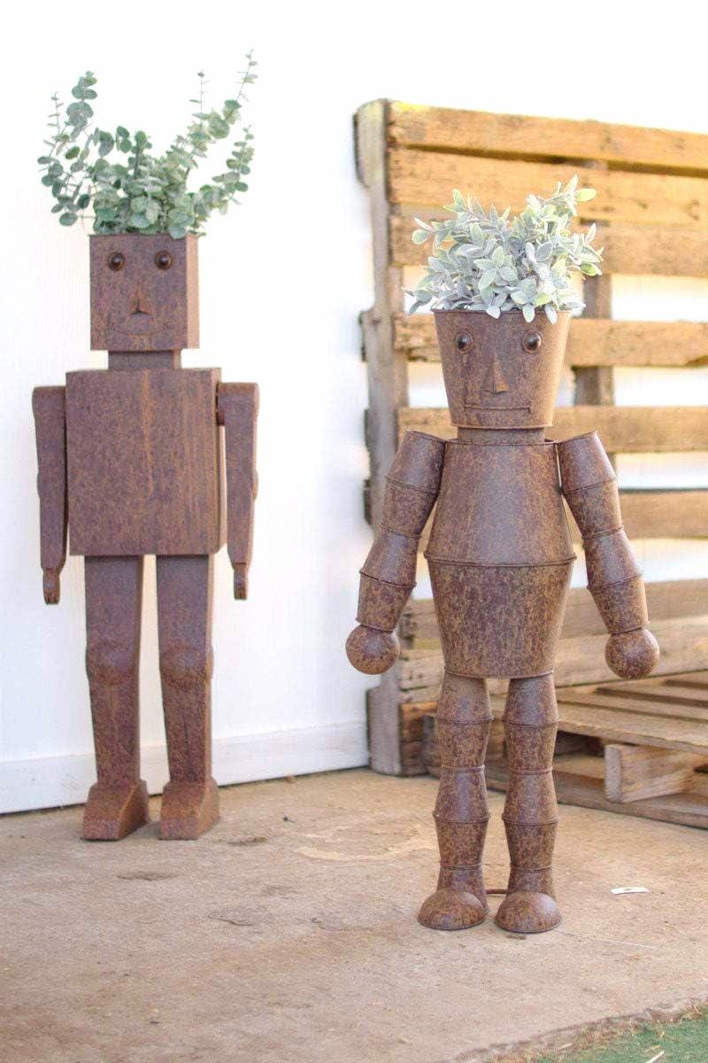 Rustic Metal Robot Garden Planter Set – Whimsical Outdoor Sculpture
