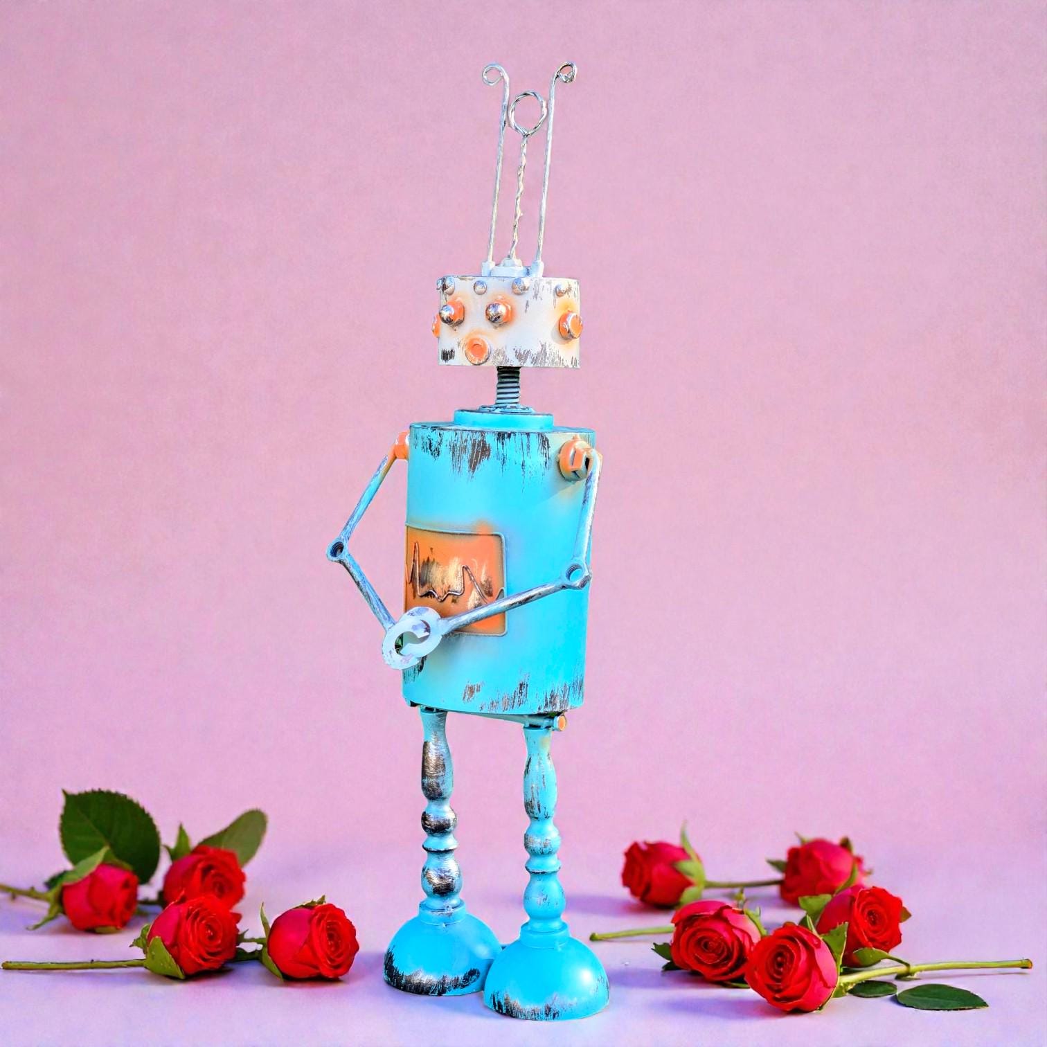 Robot Garden Statue – Retro Metal Outdoor Yard Art Decor