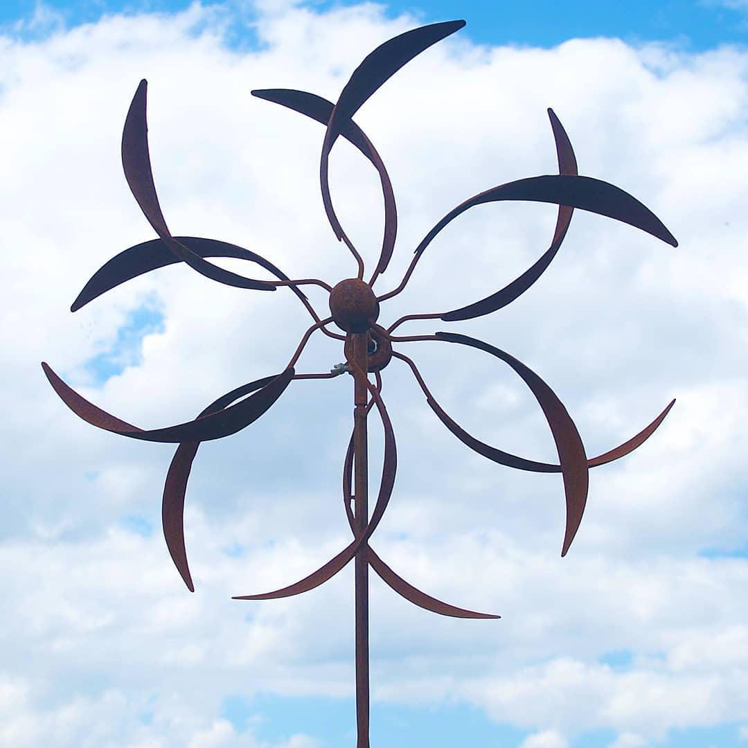 70“H Rustic Metal Wind Spinner: Kinetic Garden Art, Patio Decor