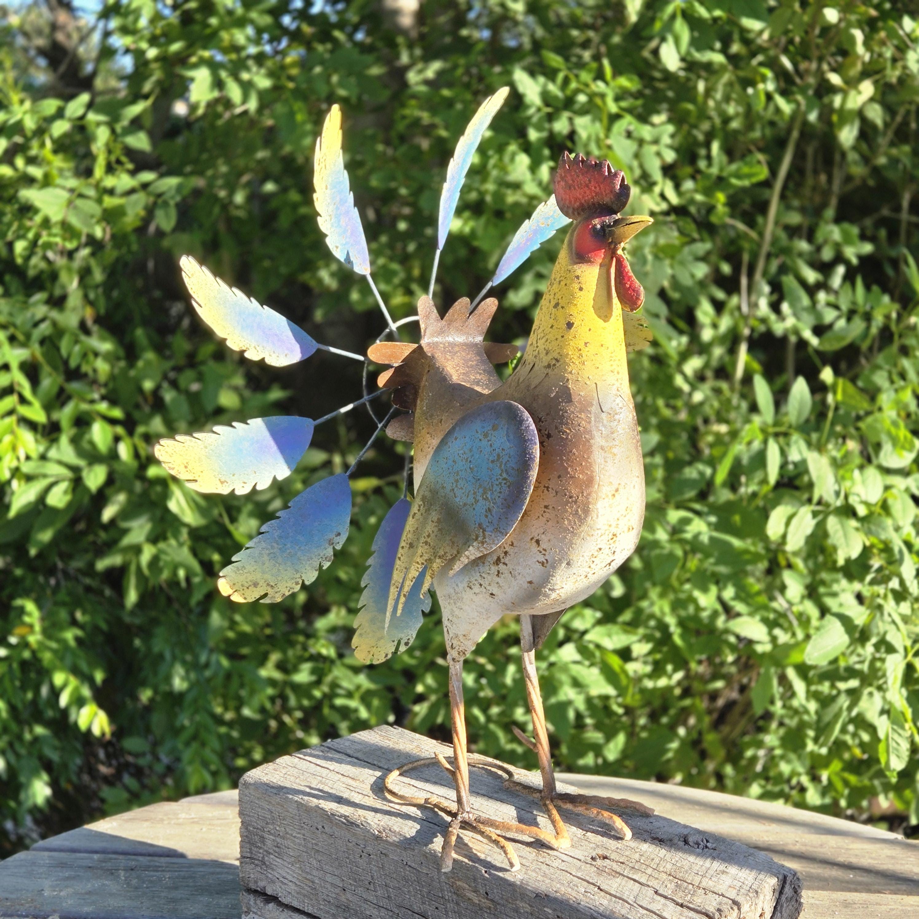 Rustic Metal Rooster Wind Spinner – Vintage Farmhouse Garden Yard Art