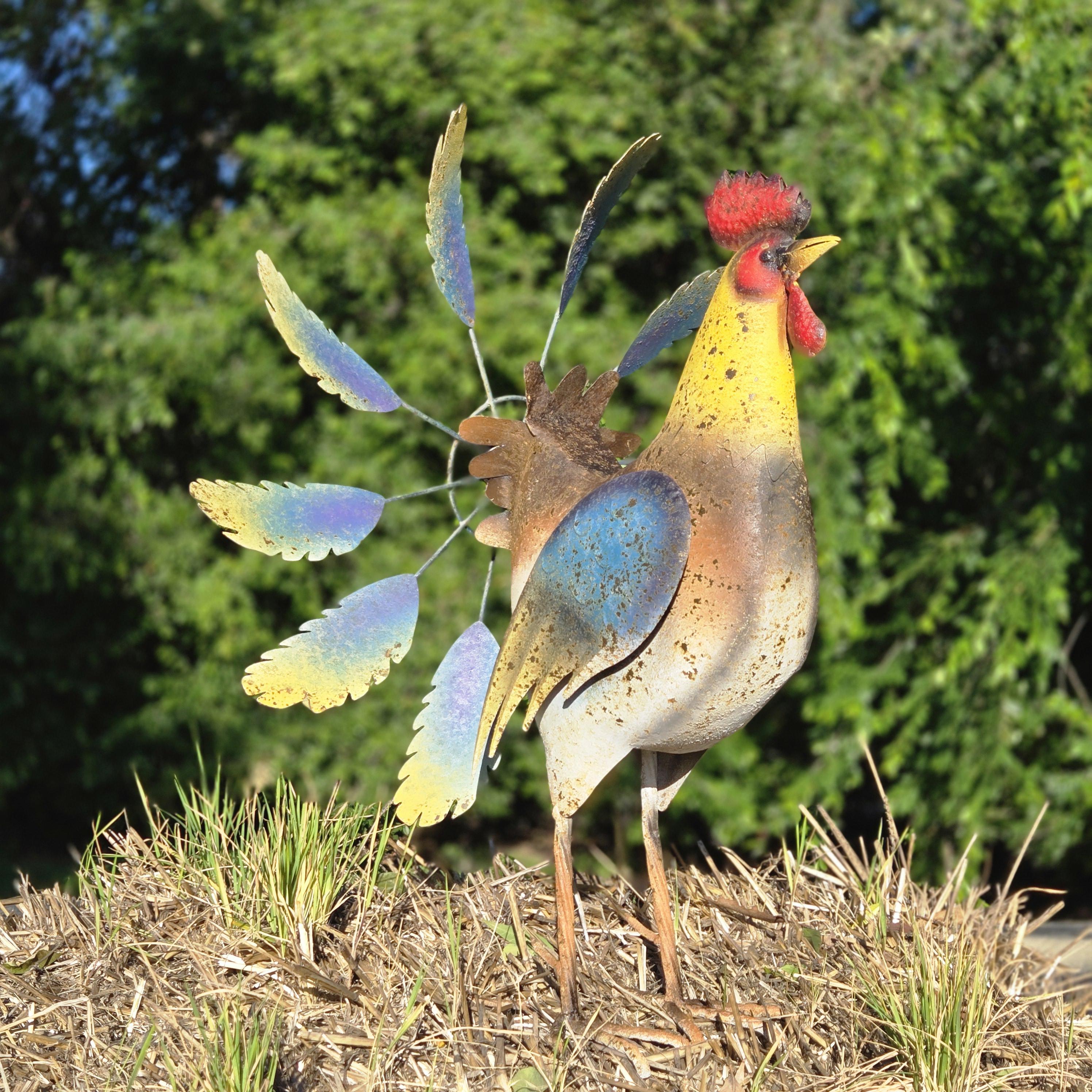 Rustic Metal Rooster Wind Spinner – Vintage Farmhouse Garden Yard Art