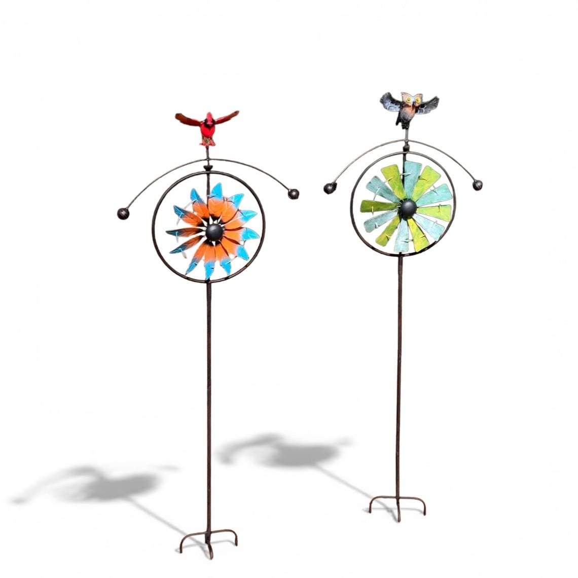 Metal Wind Spinner Balancer – Cardinal or Owl Kinetic Garden Yard Art