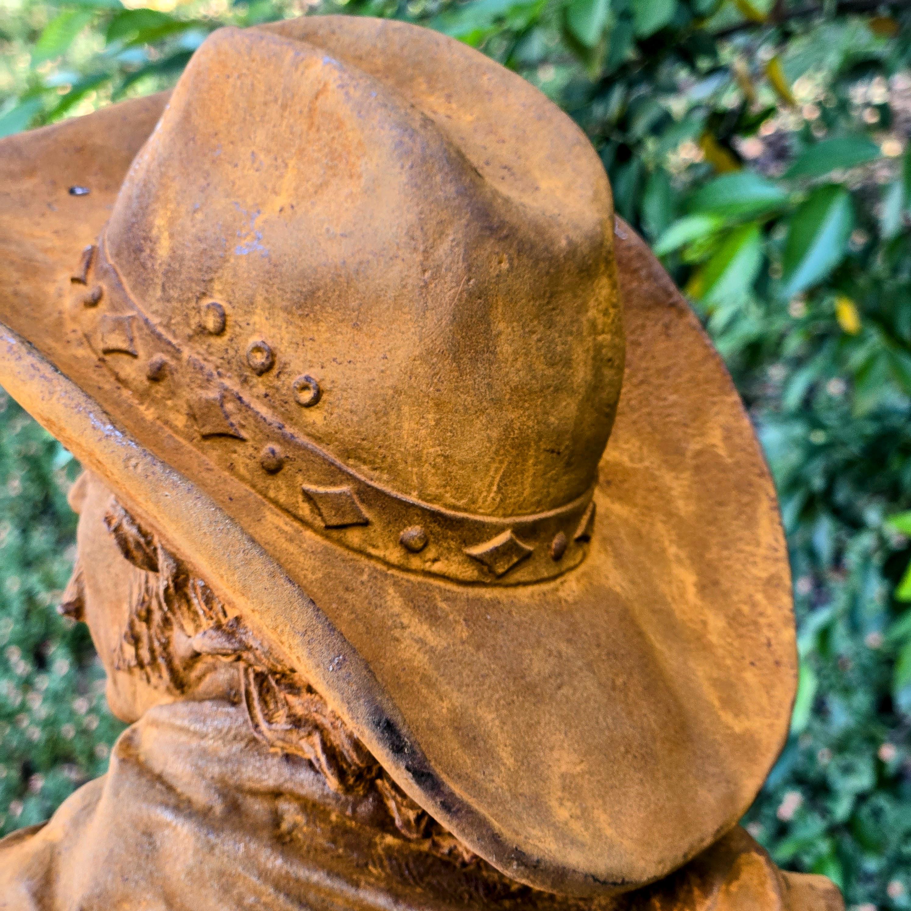 Cast Iron Cowboy Bust Sculpture – Rustic Western Art Statue, Garden Decor