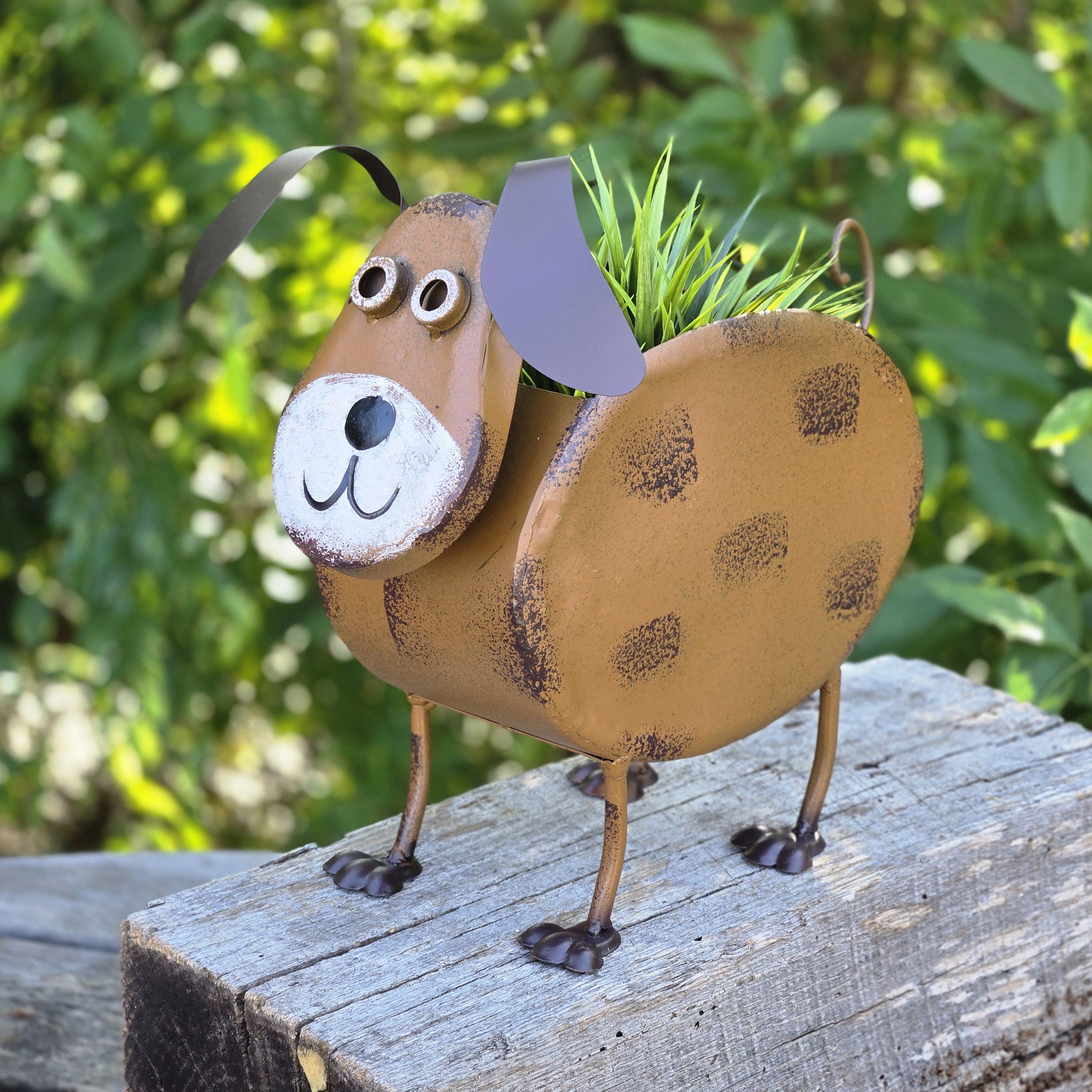 Metal Farm Animal Planters – Rustic Farmhouse Garden Decor Cow Pig Sheep Dog Cat