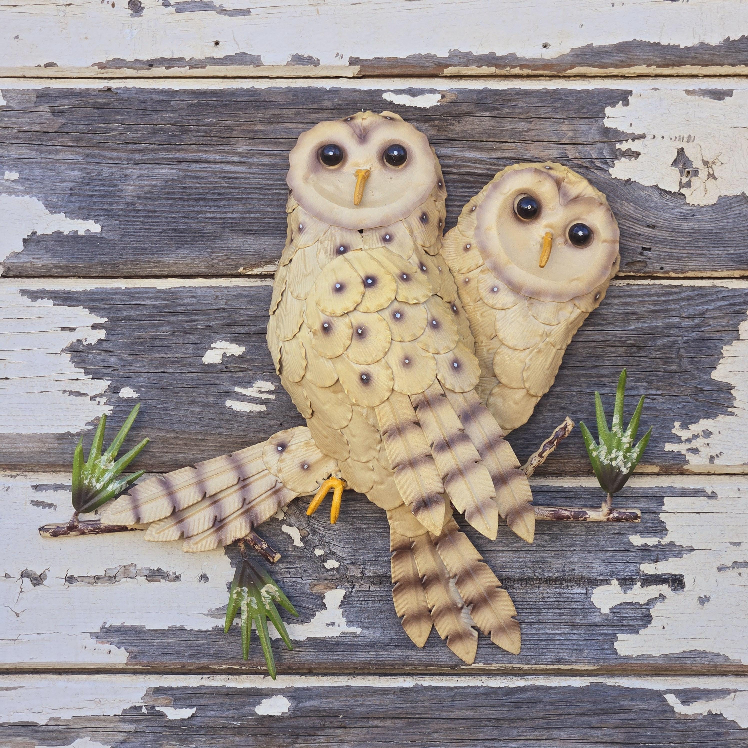 Handcrafted Metal Owl Garden Sculpture: Rustic Patina Finish, 36-Inch Wingspan