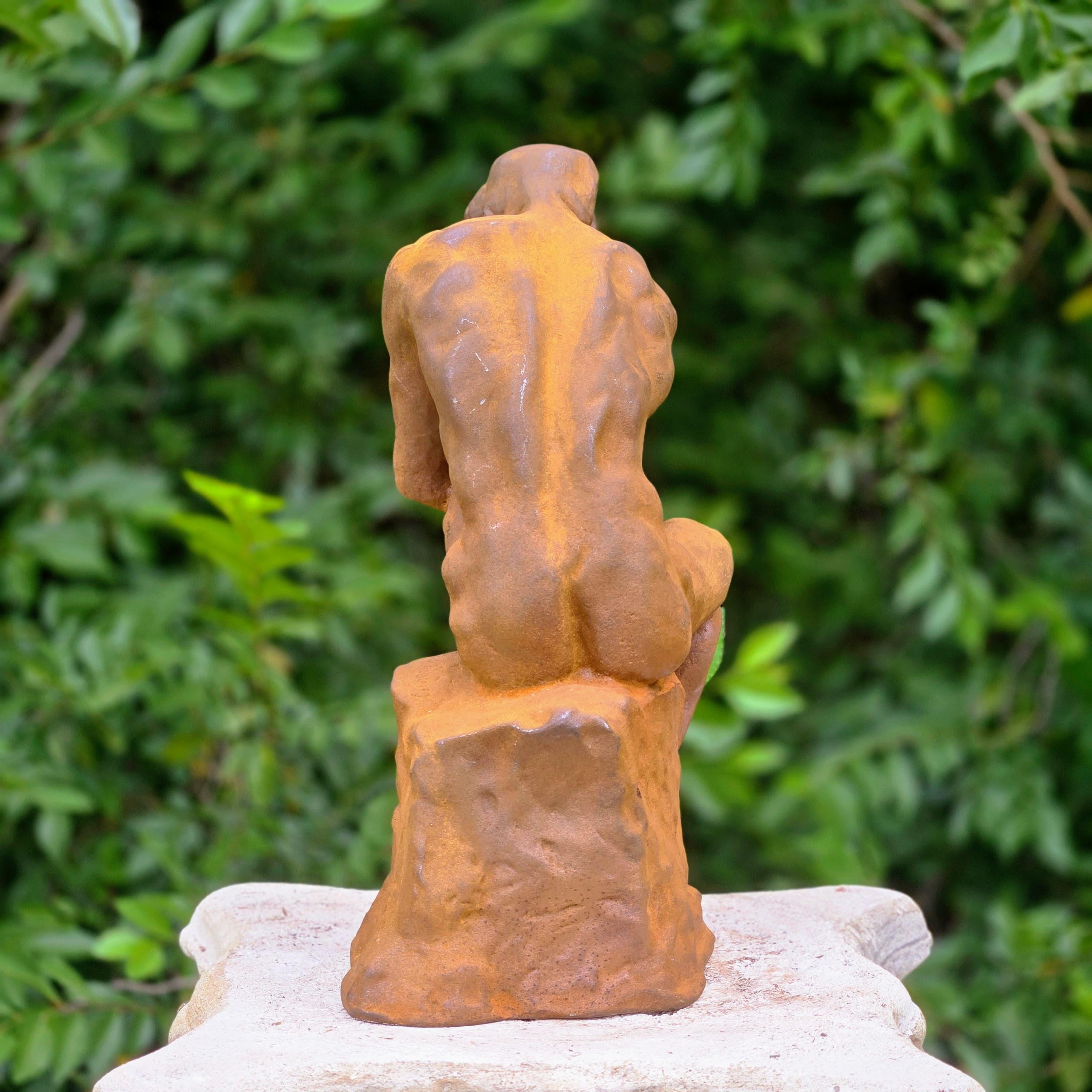 Cast Iron Thinker Sculpture – Rustic Garden Statue, Vintage Art Figurine