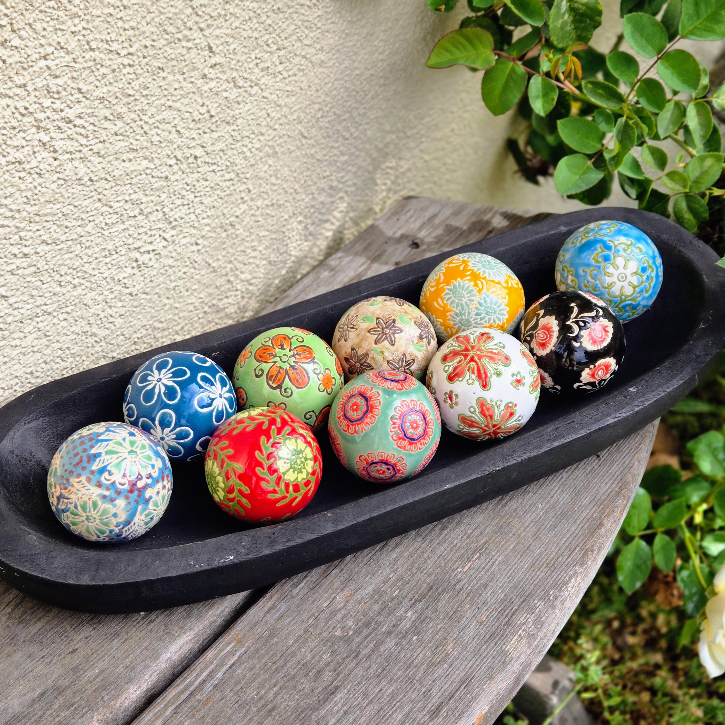 Set of 10 Ceramic Decorative Balls – Glazed Garden Bowl, Bird Bath, Patio Decor