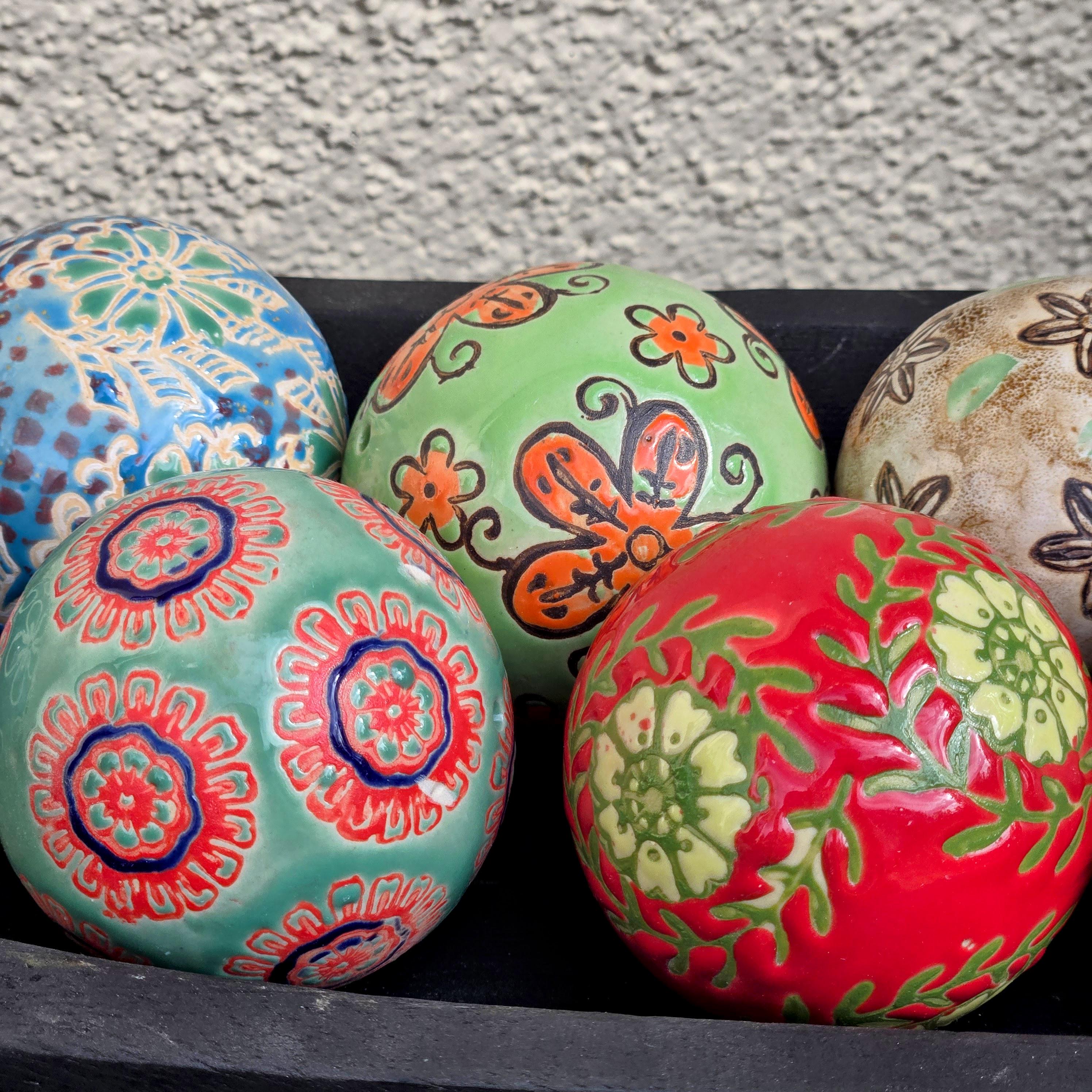 Set of 10 Ceramic Decorative Balls – Glazed Garden Bowl, Bird Bath, Patio Decor