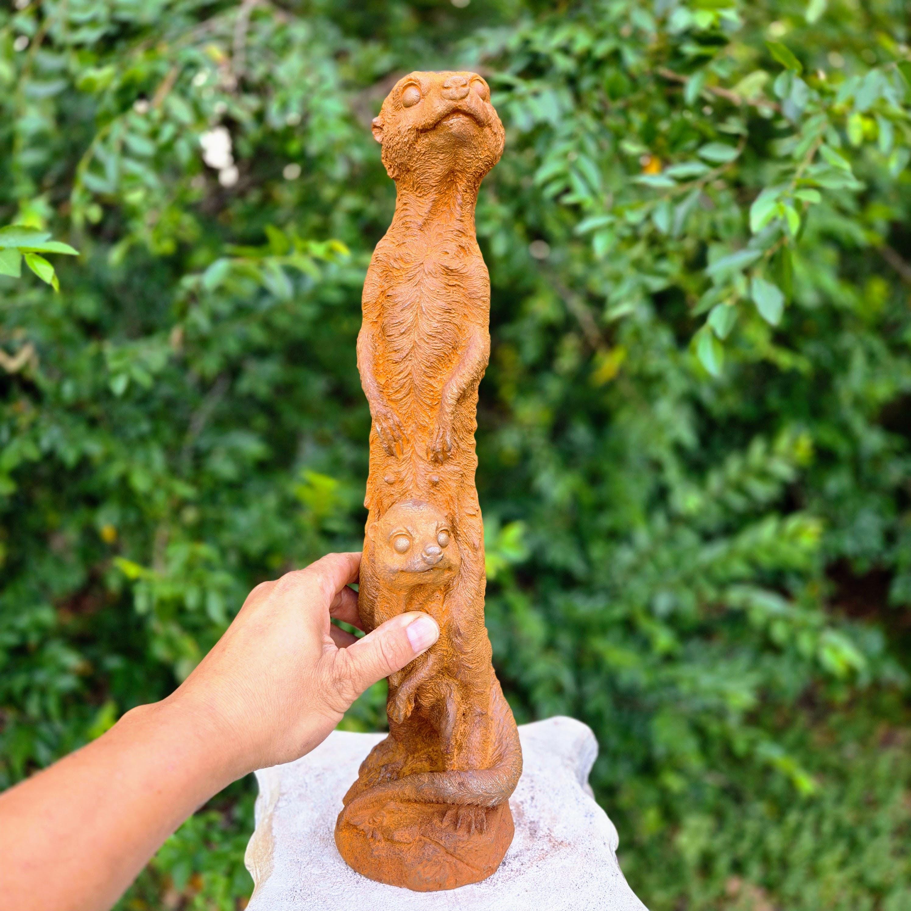 Cast Iron Mongoose Meerkat Statue – Rustic Animal Sculpture, Whimsical Garden Decor