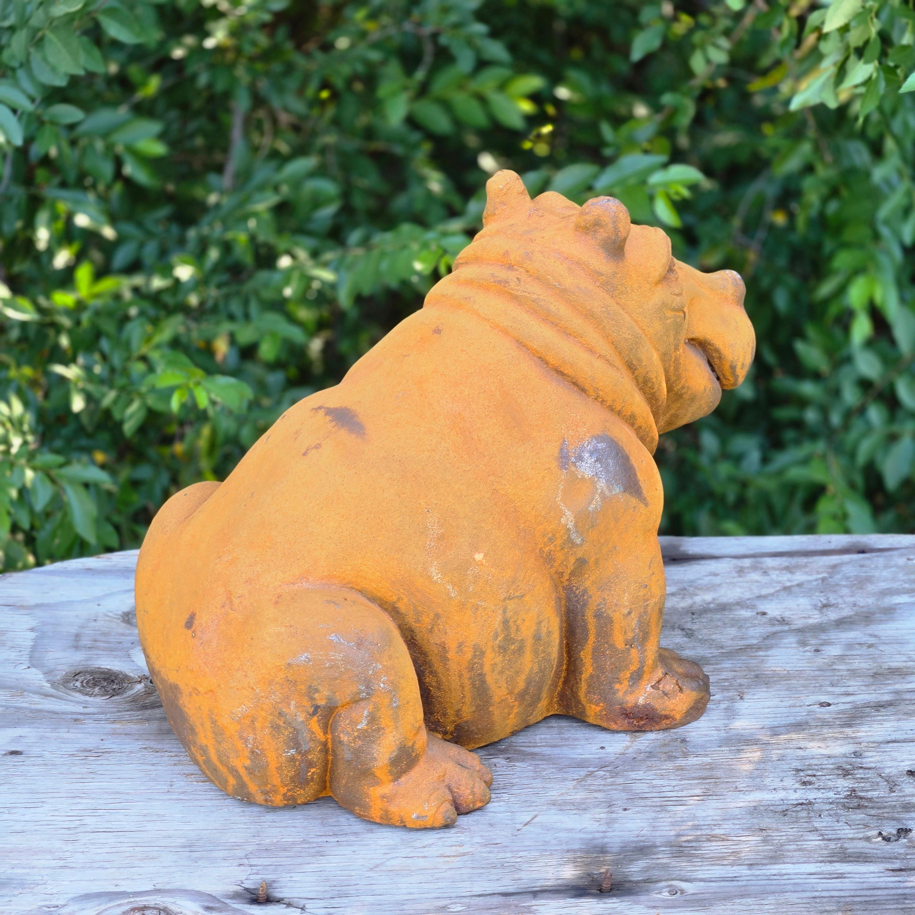 Cast Iron Hippo Garden Statue – Rustic Animal Sculpture, Farmhouse Lawn Ornament
