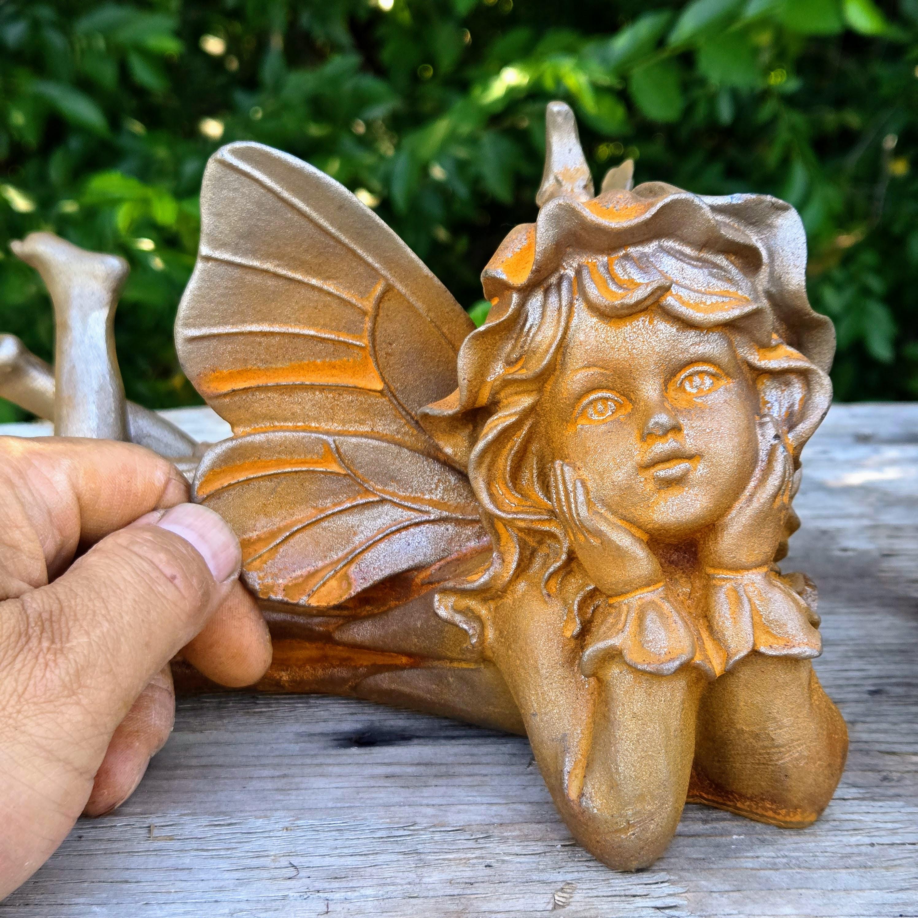 Cast Iron Fairy Statues Set – Rustic Vintage Angel Garden Yard Art (Set of 2)