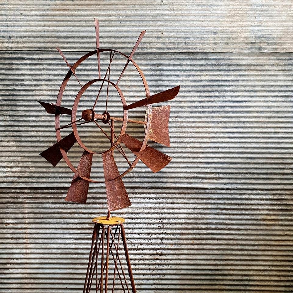 Farmhouse Metal Windmill Garden Stake – 73" Tall Rusted Wind Spinner Lawn Sculpture
