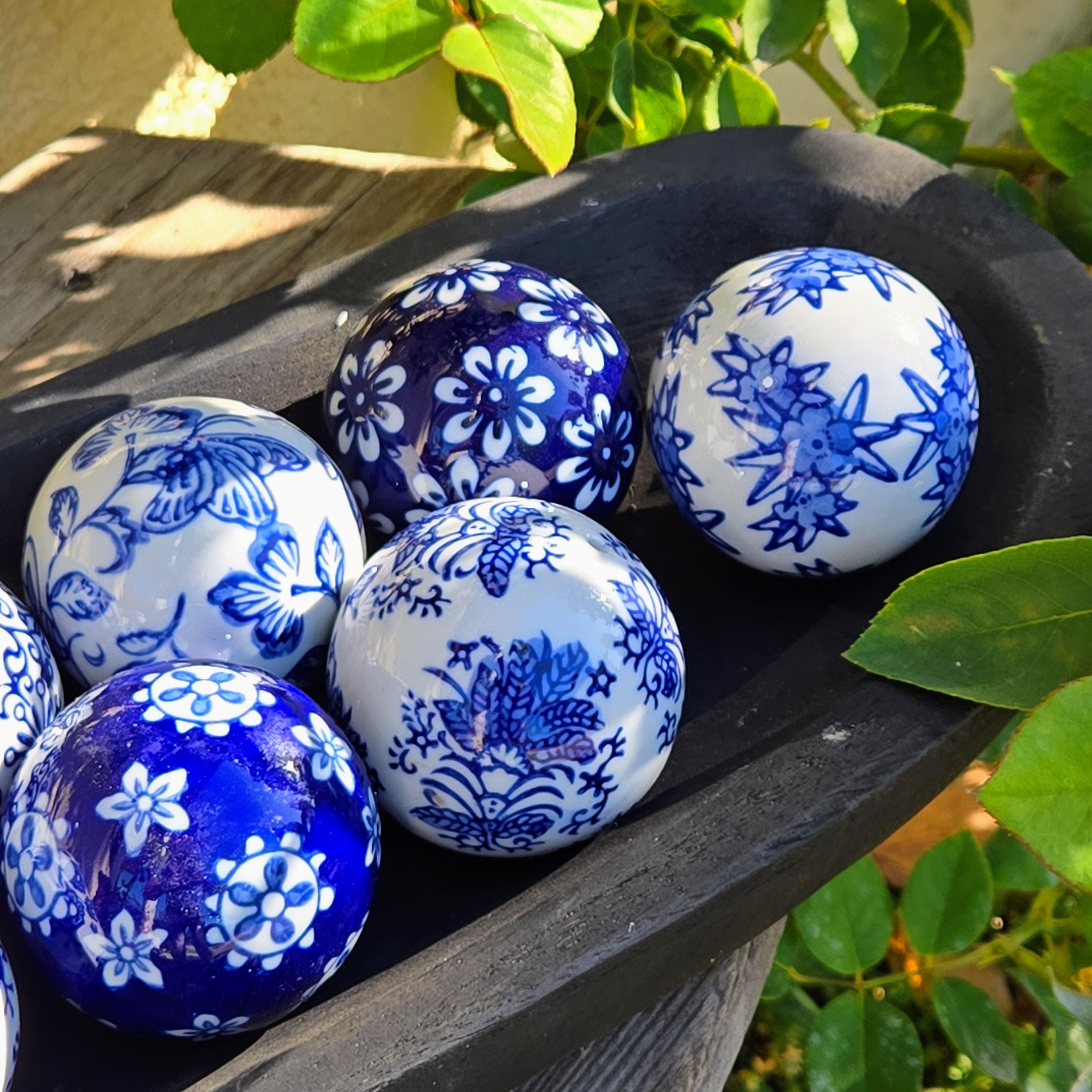 Set of 10 Ceramic Decorative Balls – Glazed Garden Bowl, Bird Bath, Patio Decor