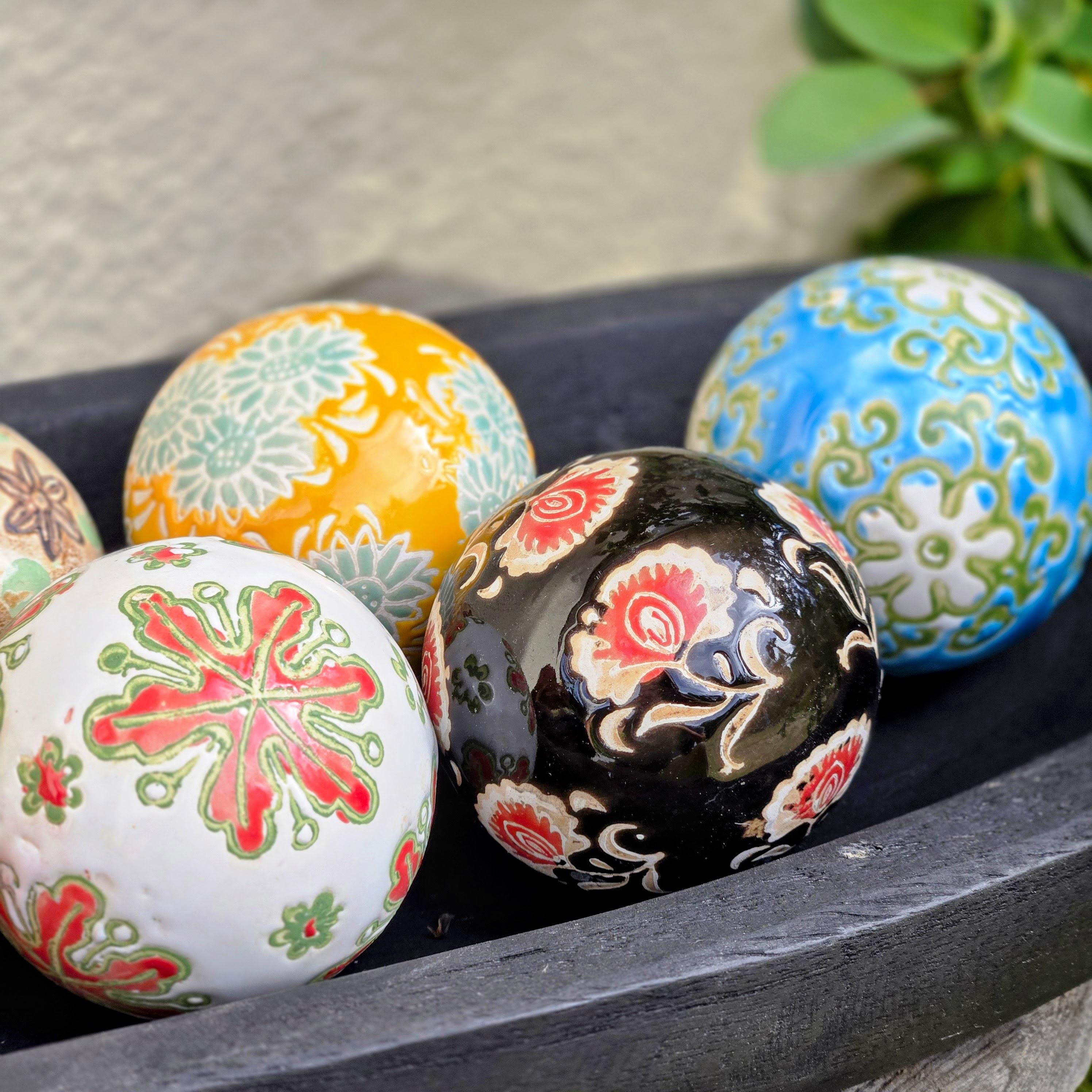 Set of 10 Ceramic Decorative Balls – Glazed Garden Bowl, Bird Bath, Patio Decor