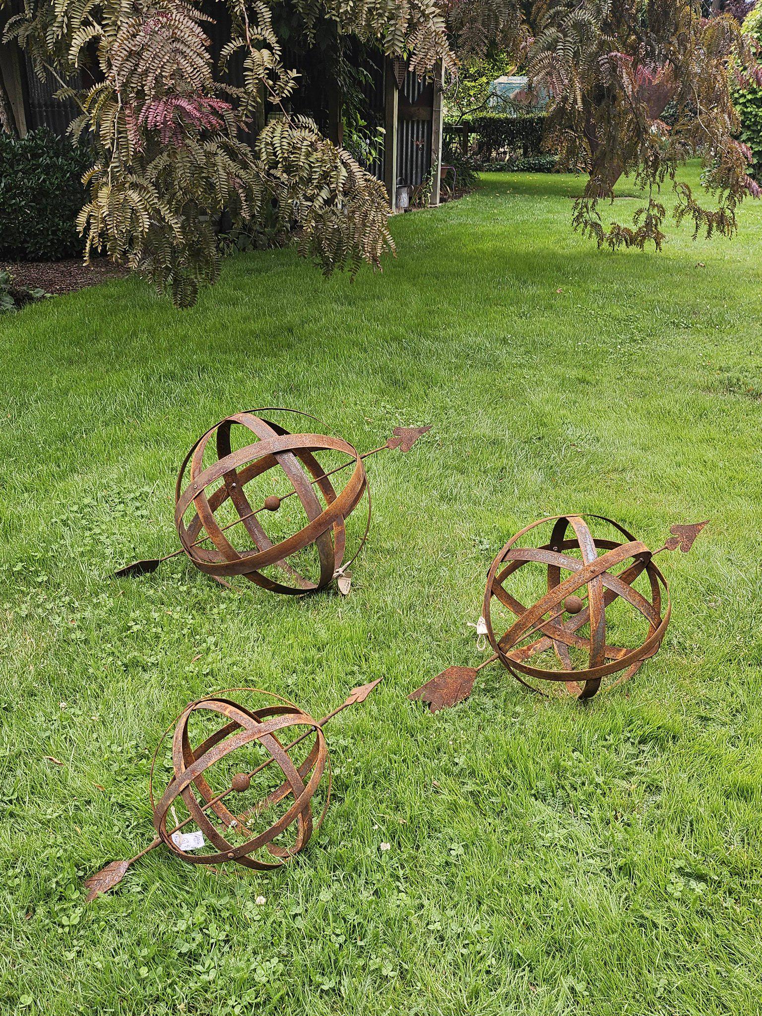 Rustic Metal Garden Spheres – Armillary Stakes, Outdoor Yard Decor