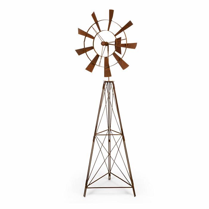 Farmhouse Metal Windmill Garden Stake – 73" Tall Rusted Wind Spinner Lawn Sculpture