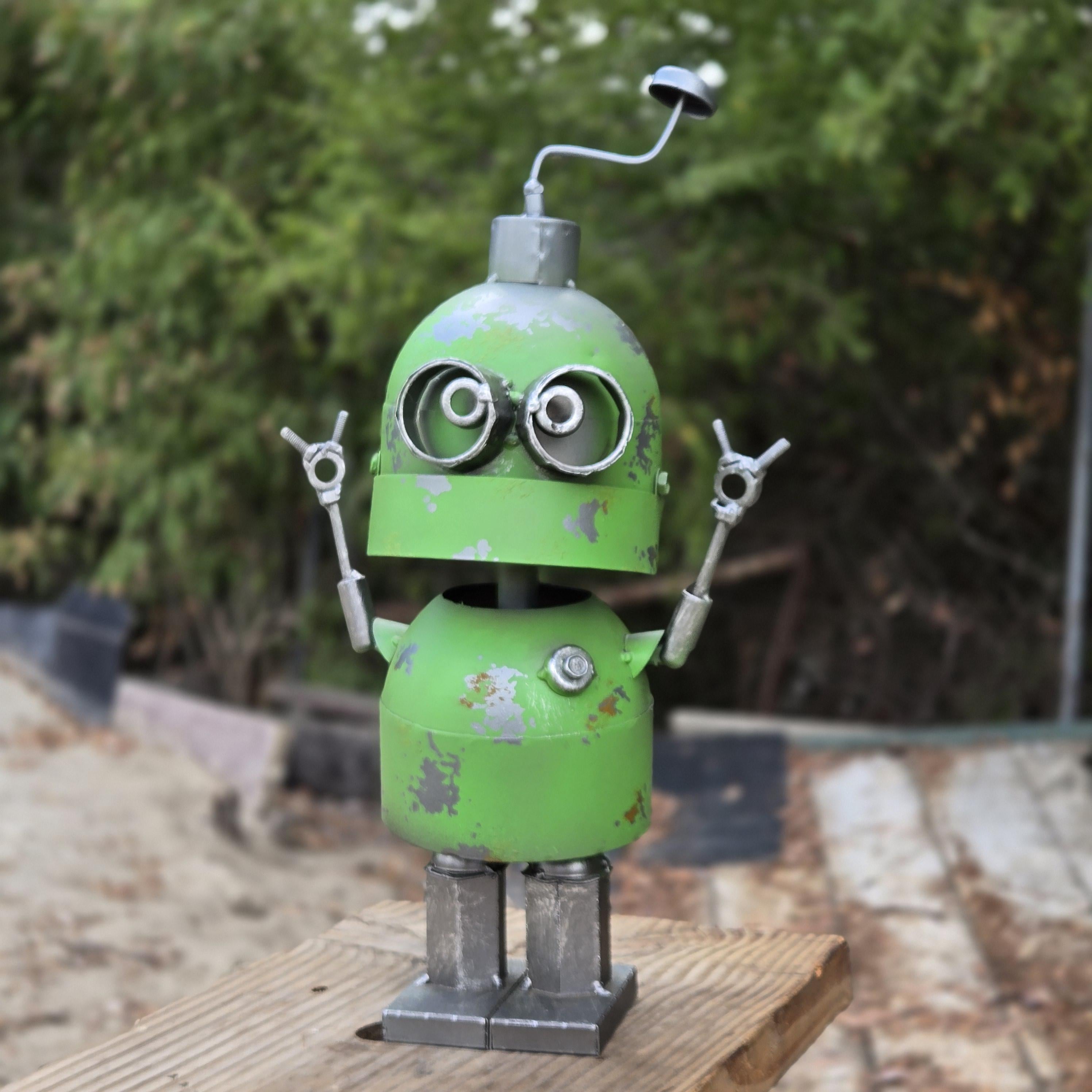 Vintage Metal Garden Robot | Retro Coffee Machine Sculpture | Minion Inspired Yard Art
