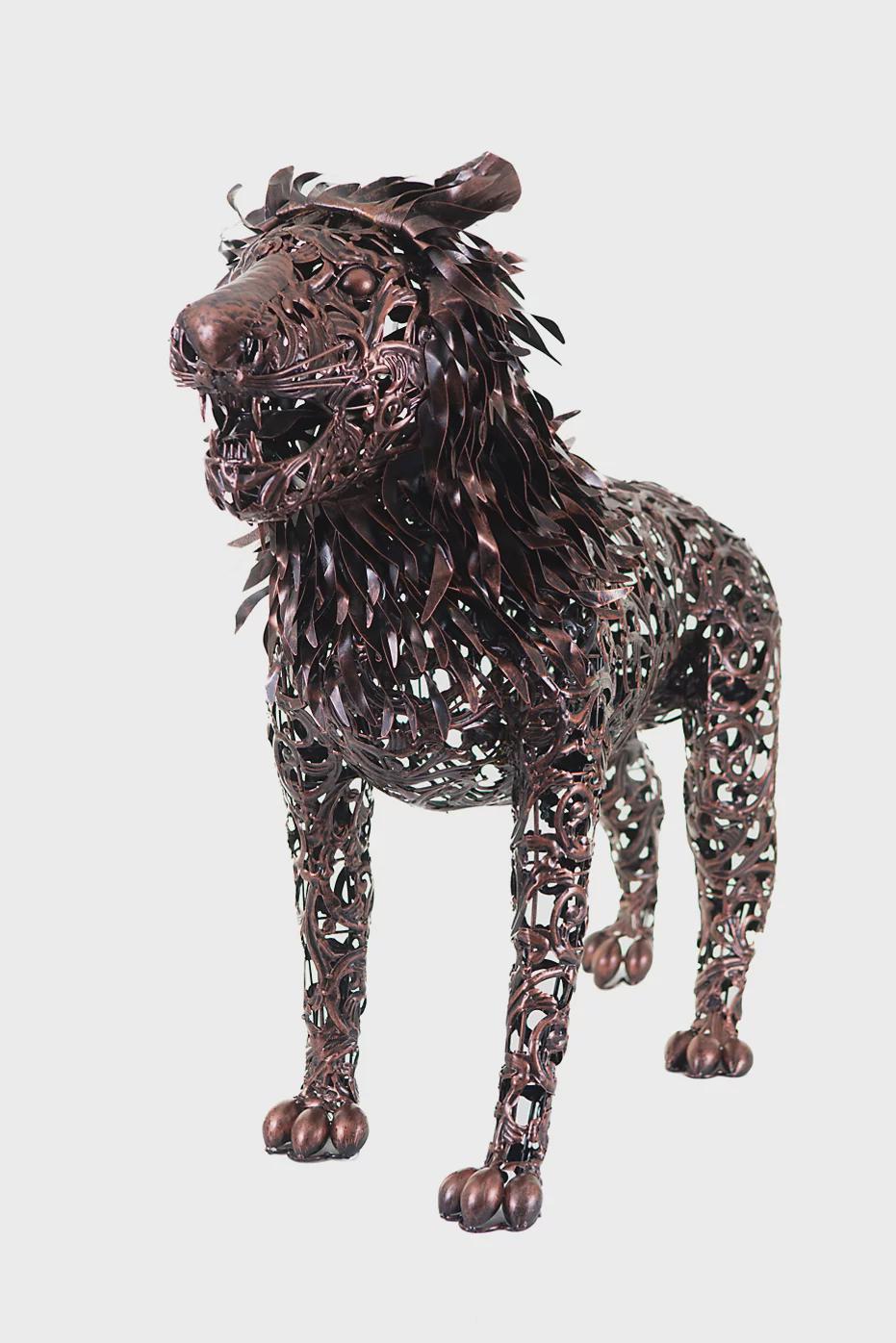Large Metal Lion Sculpture, Rustic Steel Yard Art, Handcrafted Garden Decor