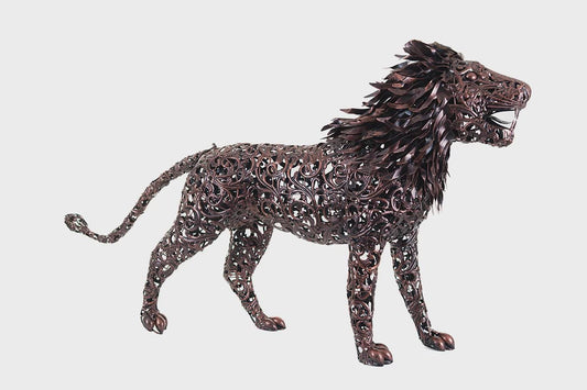 Large Metal Lion Sculpture – Rustic Steel Yard Art