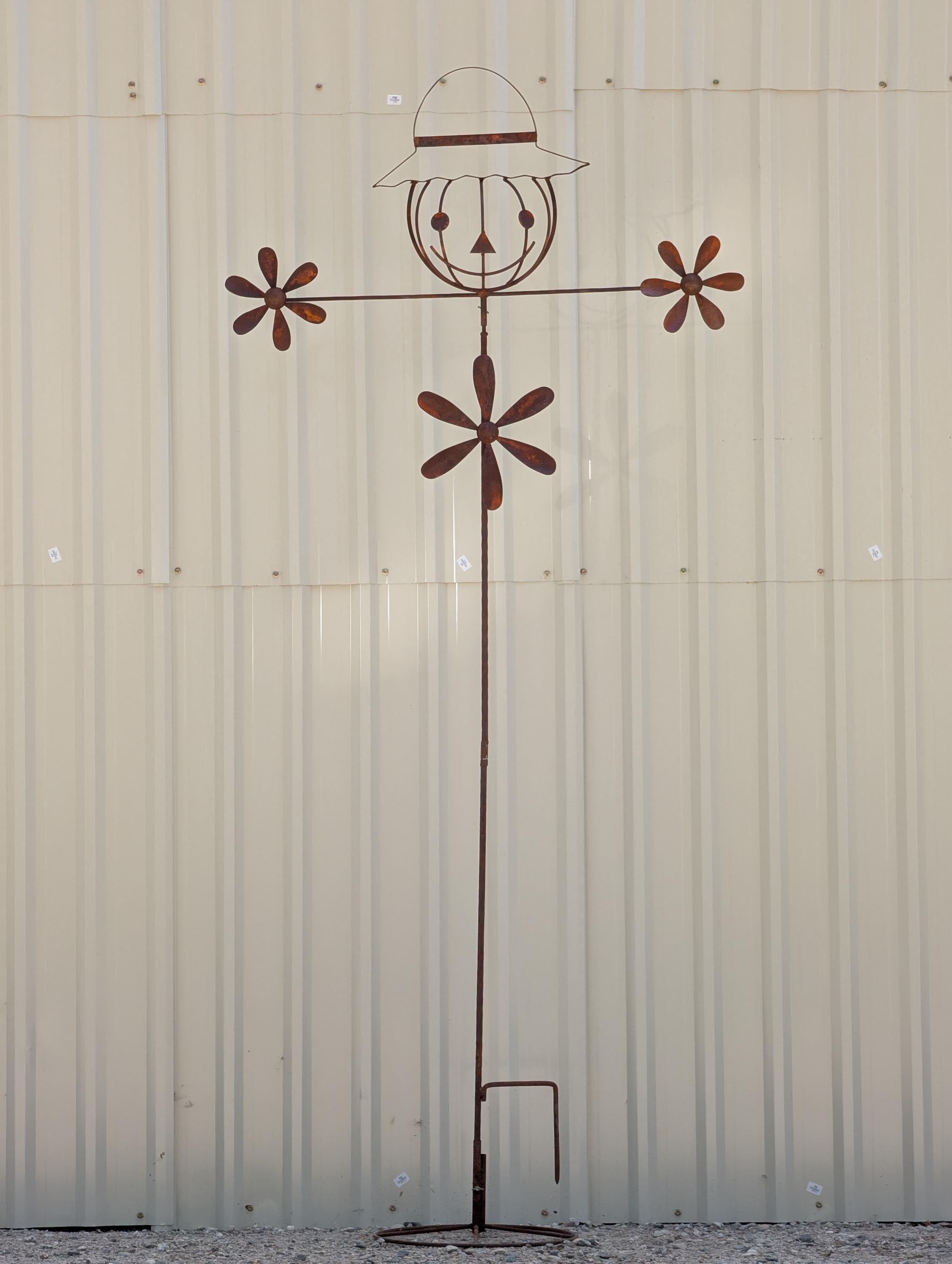 Rusty Metal Scarecrow Wind Spinner Garden Stake, Fall Decor, Halloween Yard Decor, Farmhouse Flower Spinner, Outdoor Garden Art