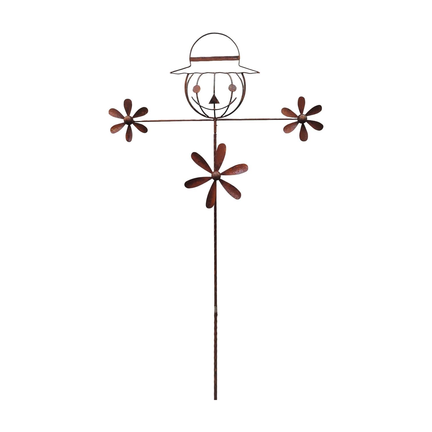 Rusty Metal Scarecrow Wind Spinner Garden Stake, Fall Decor, Halloween Yard Decor, Farmhouse Flower Spinner, Outdoor Garden Art