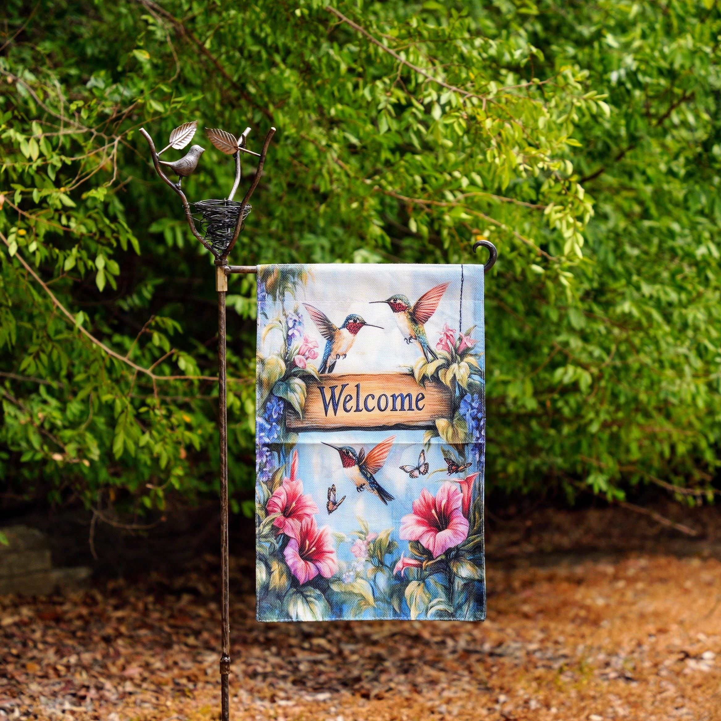 Metal Bird Nest Garden Flag Stand Outdoor Yard Flag Holder, Rustic Garden Flag Pole, Easy Assembly, Front Yard Decor