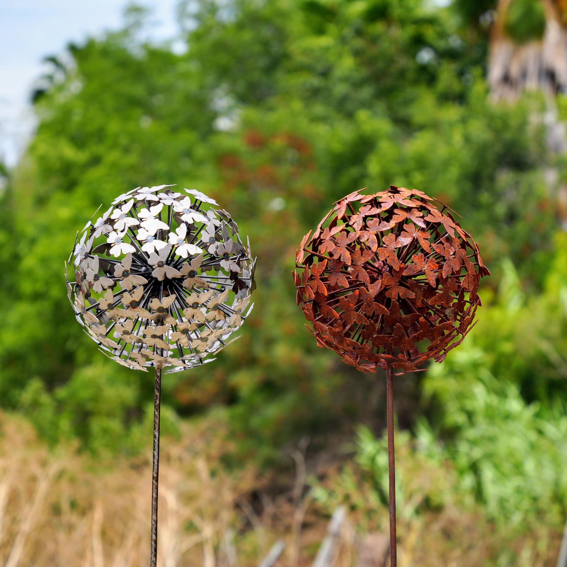 66" Metal Butterfly Garden Sphere Stake, 12" Butterfly Ball Yard Art, Outdoor Garden Sculpture, Rustic Garden Decor, English Garden Ornament