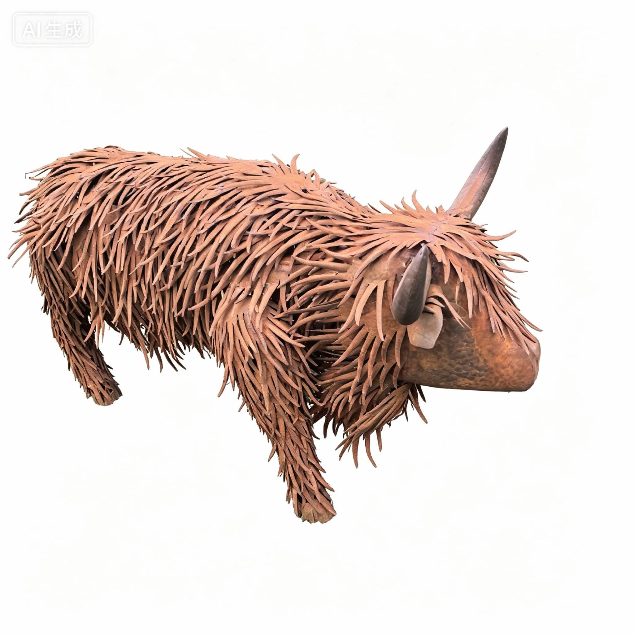 Rustic Metal Highland Cow Sculpture, Large Garden Cow Statue, Farmhouse Yard Art, Outdoor Metal Animal Decor, Highland Cattle Ornament