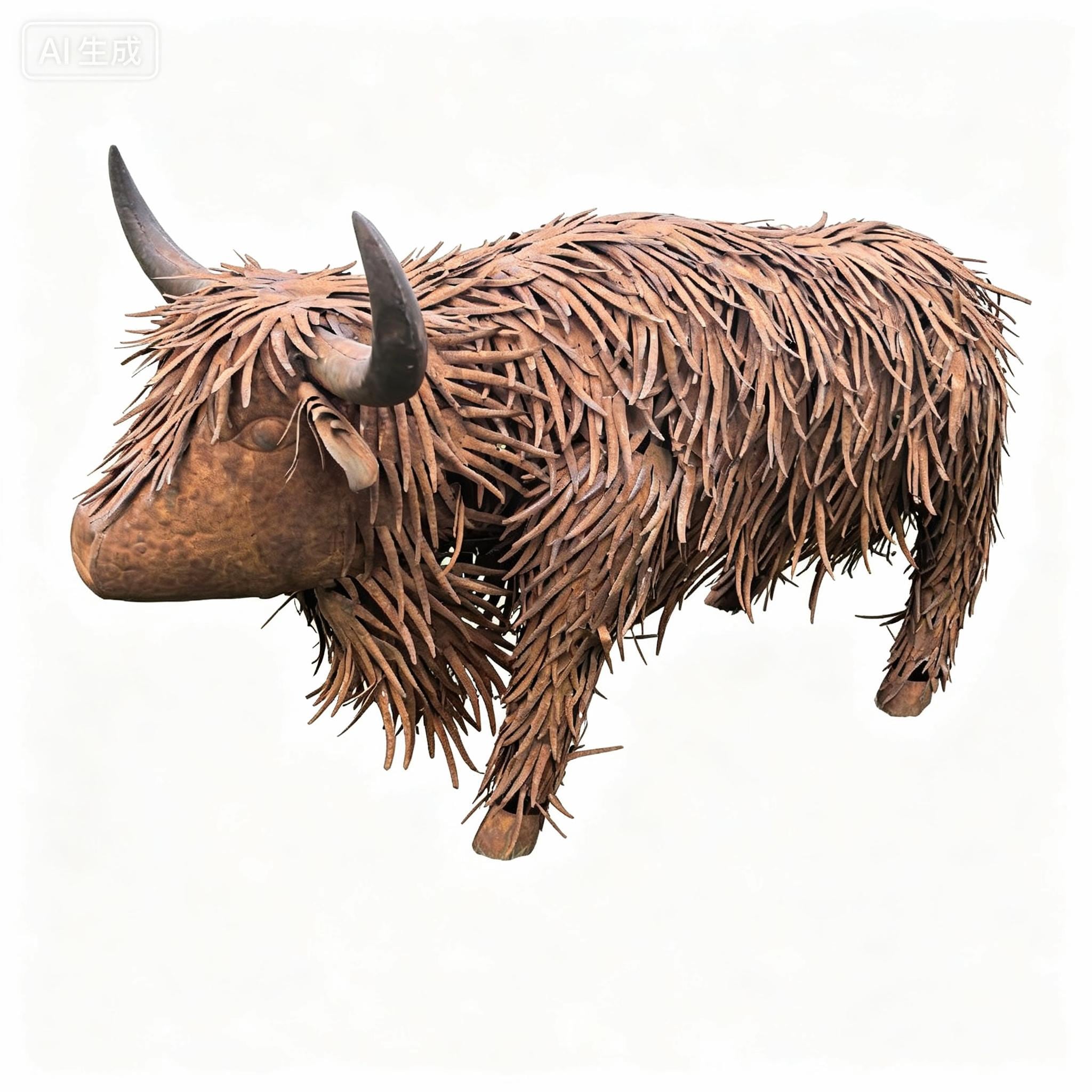 Rustic Metal Highland Cow Sculpture, Large Garden Cow Statue, Farmhouse Yard Art, Outdoor Metal Animal Decor, Highland Cattle Ornament
