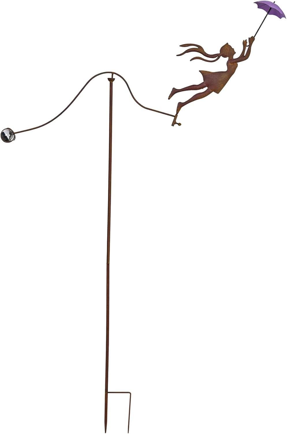 Rustic Metal Girl Balance Garden Stake – Vintage Wind Balancer Yard Art Umbralla