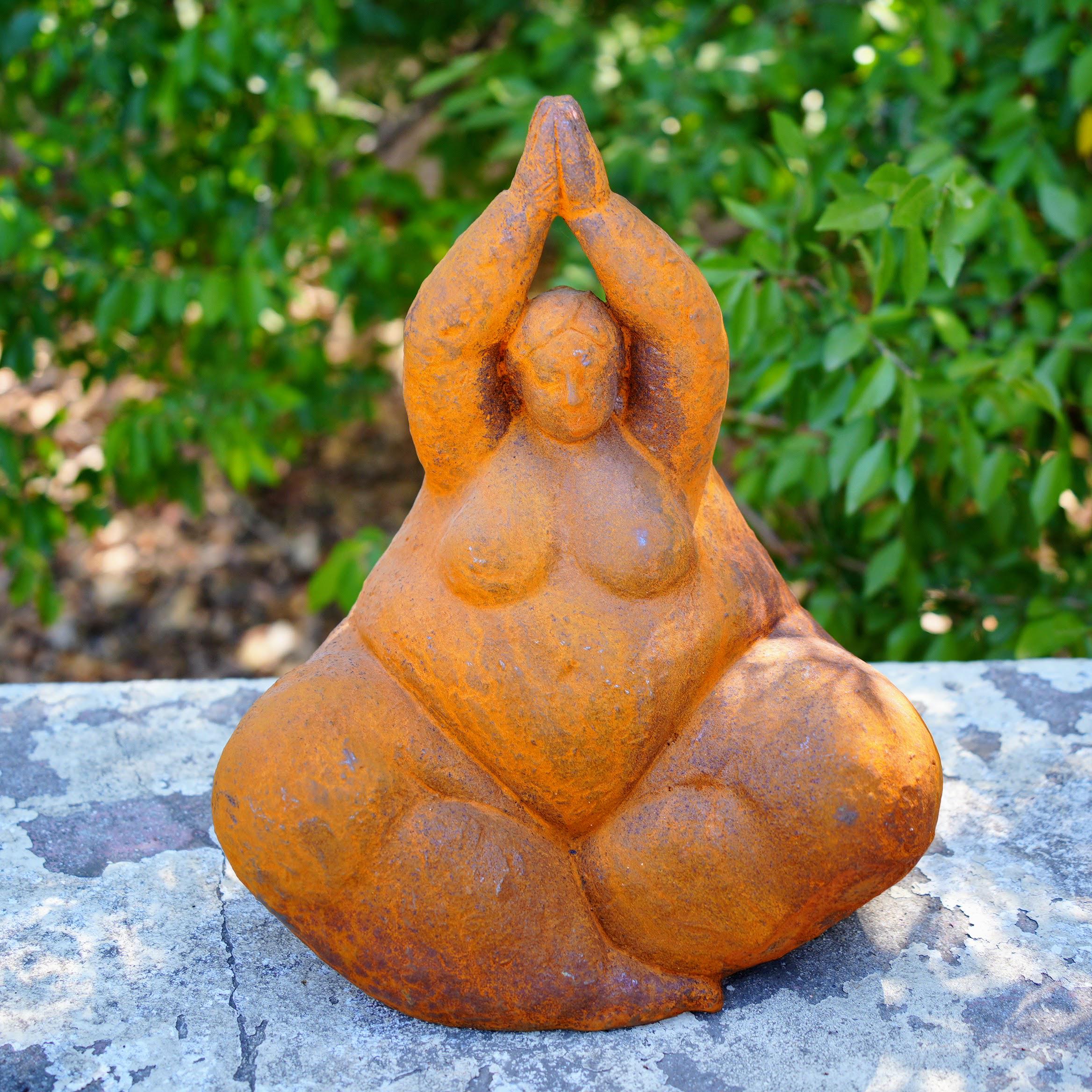 Rustic Metal Yoga Woman Sculpture Set, Meditation Garden Statues, Curvy Female Art, Zen Garden Decor, Outdoor Patio Sculpture