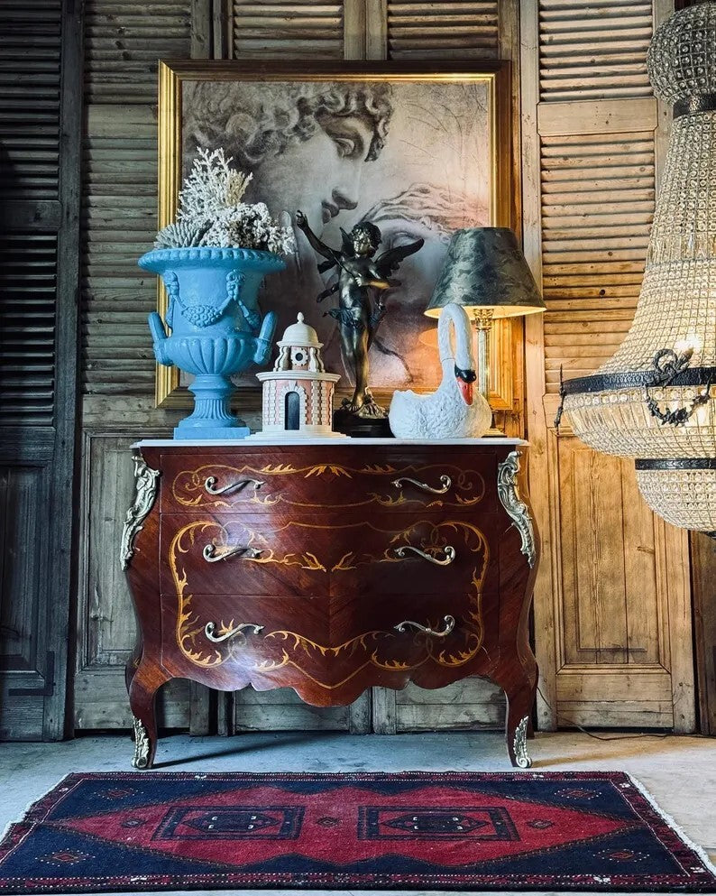 22"H Vintage Blue Cast Iron Urn Planter with Handles - Antique Style Flower Pot