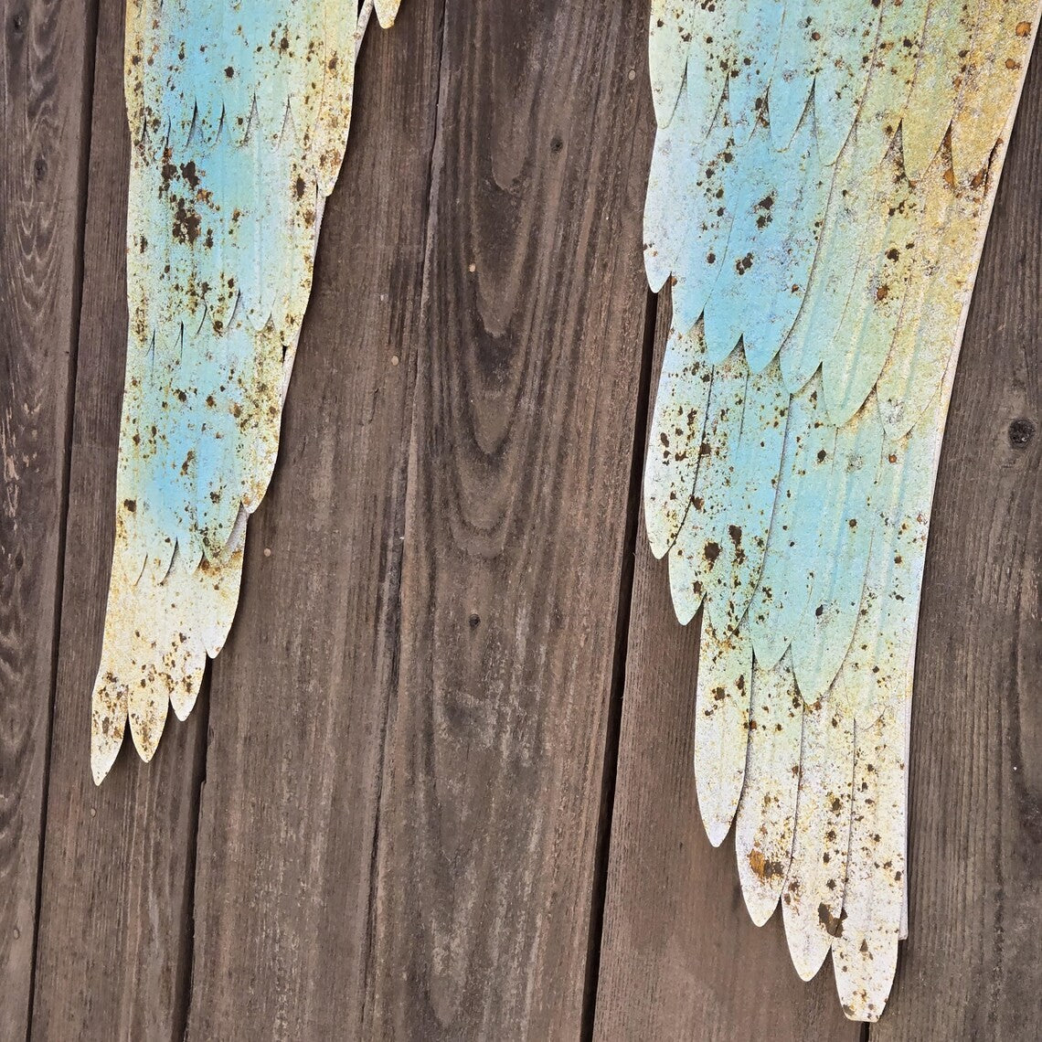 Rustic Angel Wings Metal Wall Decor Patina Finish Garden or Porch Accent
