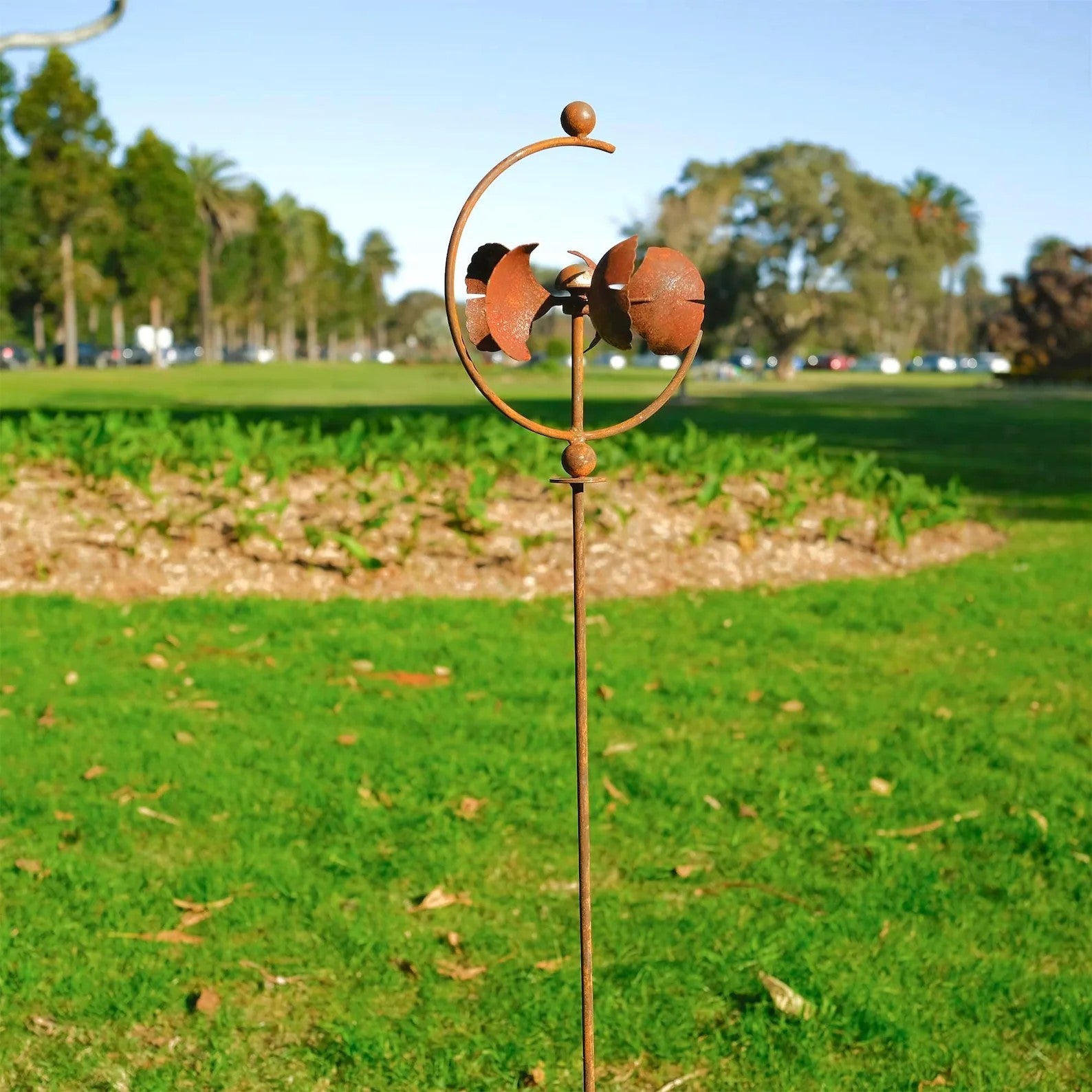 Rustic Metal Wind Spinner – 65" Tall Kinetic Garden Sculpture, Rust Finish